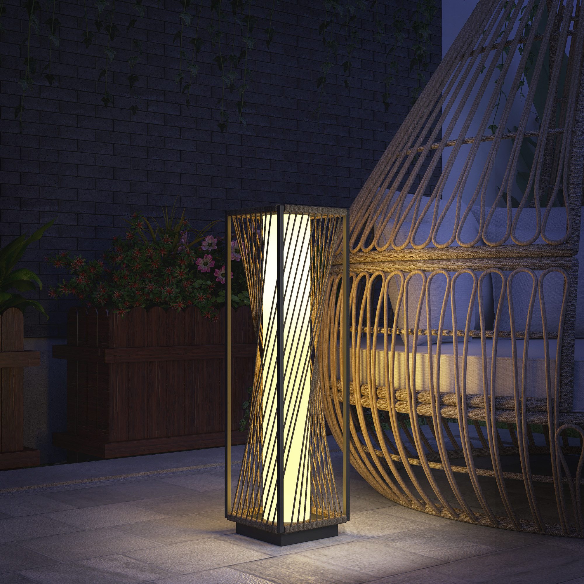 Outsunny LED Solarleuchte aus Rattan, mit Lichtsensor, 25 LEDs, im Boho-Sti günstig online kaufen