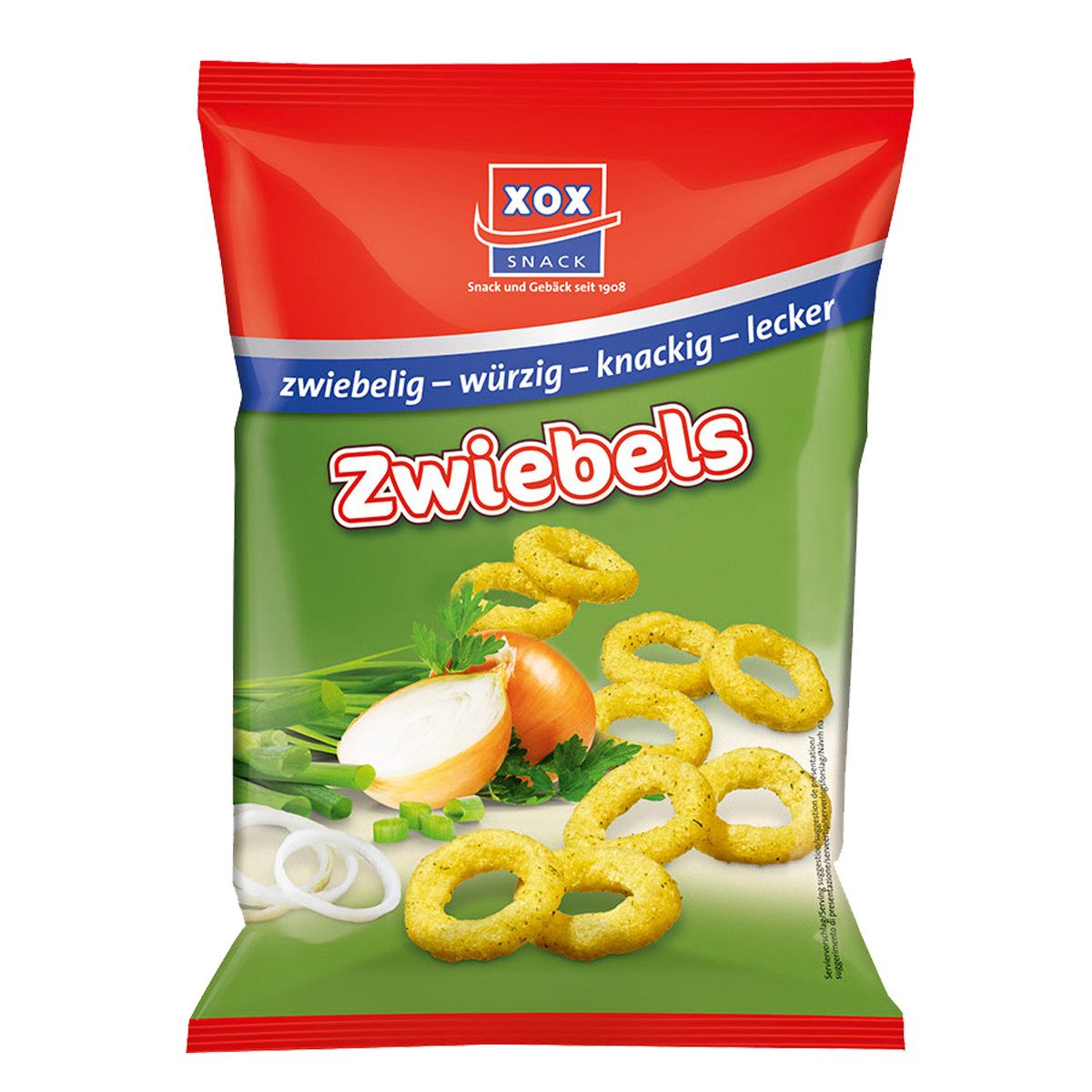 XOX Knabberei, XOX Zwiebels pikante Zwiebelringe mit würzigem Kräuteraroma 100g