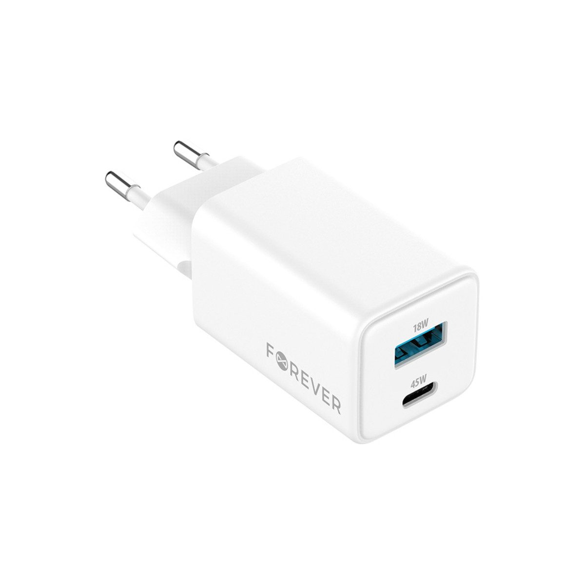 Forever TC-08-45AC USB-Ladegerät (3000 mA, GaN-Schnellladegerät mit 45 W Leistung für zwei Anschlüsse)