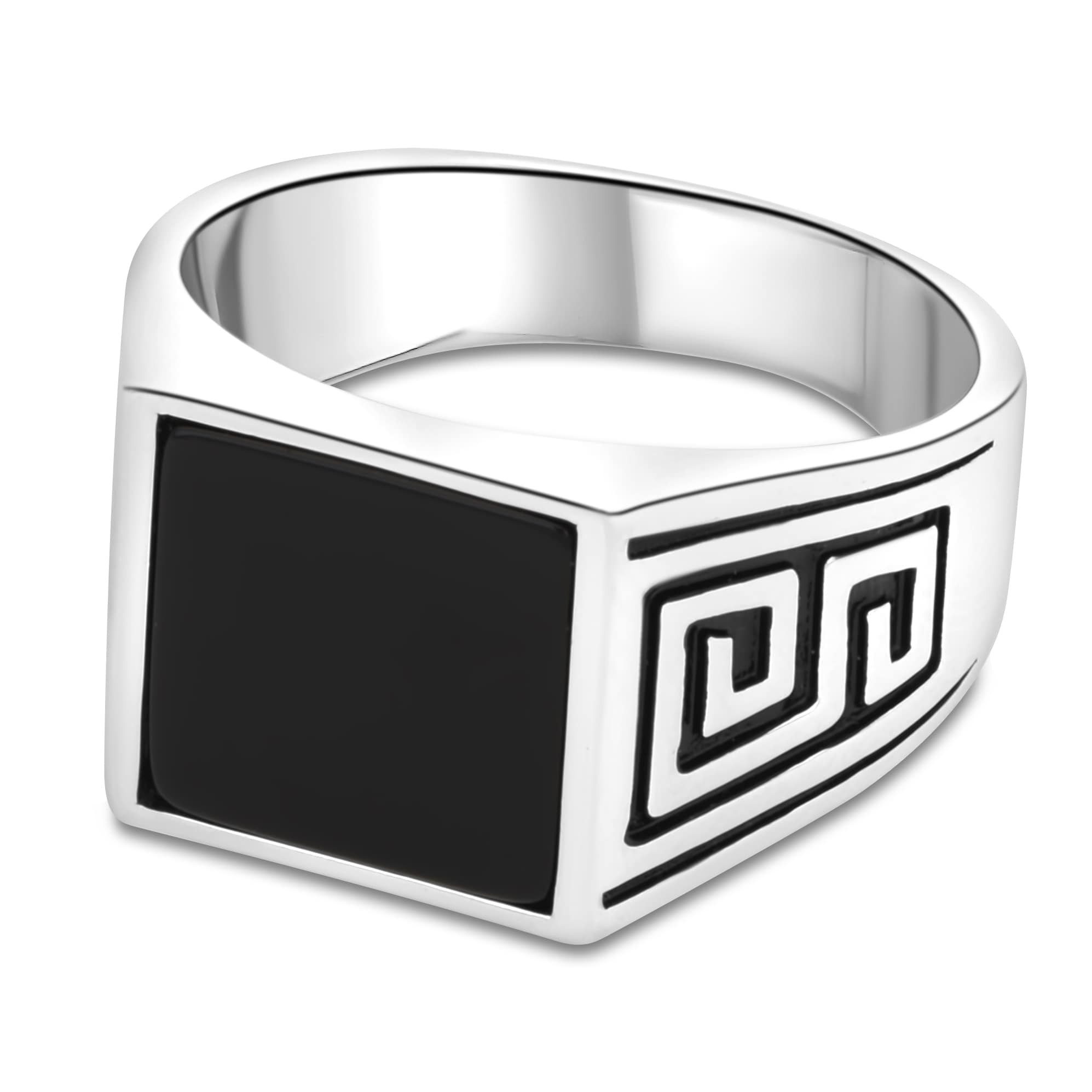Tony Fein Siegelring Onyx Stein Schwarz Griechisches Muster 925er Silber, M günstig online kaufen