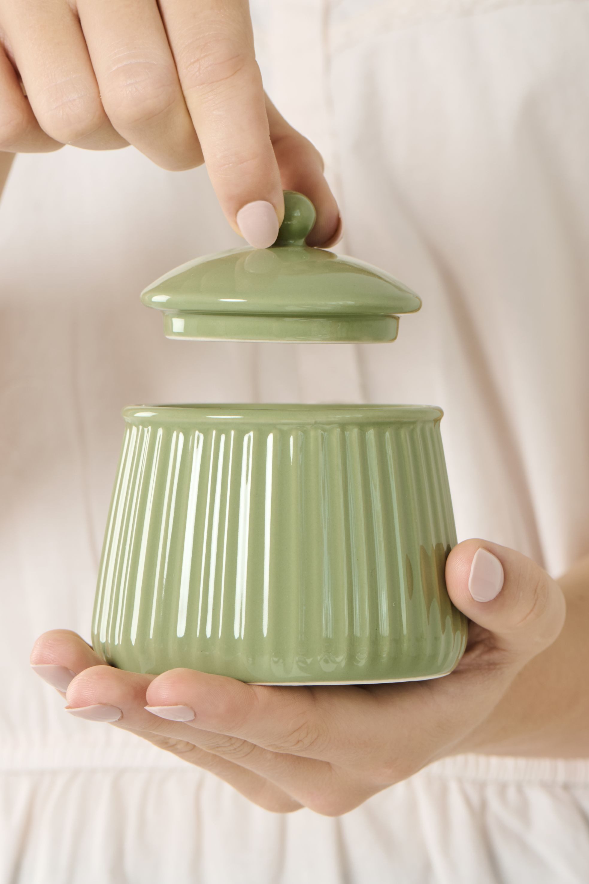 Ib Laursen Milch- und Zuckerset Ib Laursen - Zuckerdose Zuckerschale Mynte Rillen Keramik 2028 Farbe: