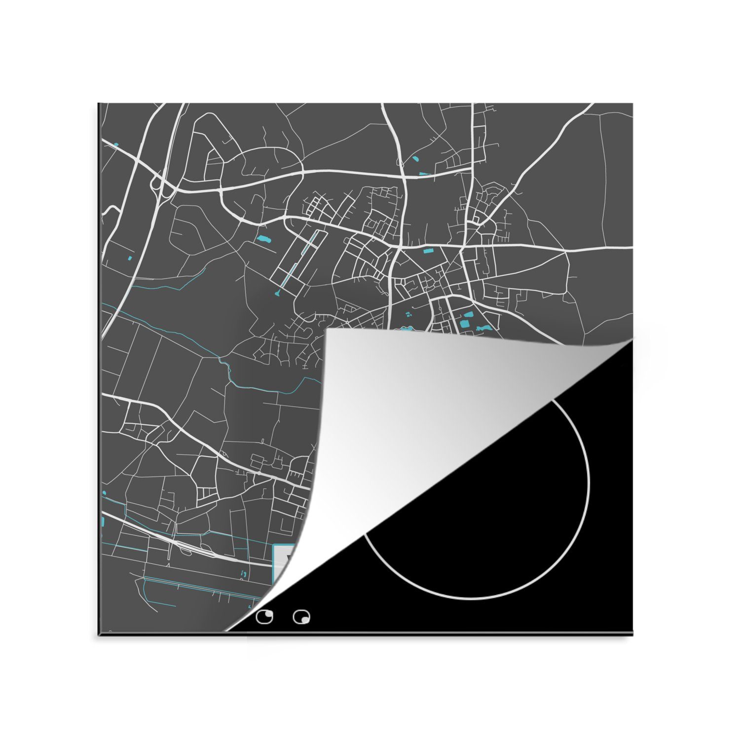 MuchoWow Herdblende-/Abdeckplatte Stadtplan - Deutschland - Blau - Willich - Karte, Vinyl, (1 tlg), 78x78 cm, Ceranfeldabdeckung, Arbeitsplatte für küche