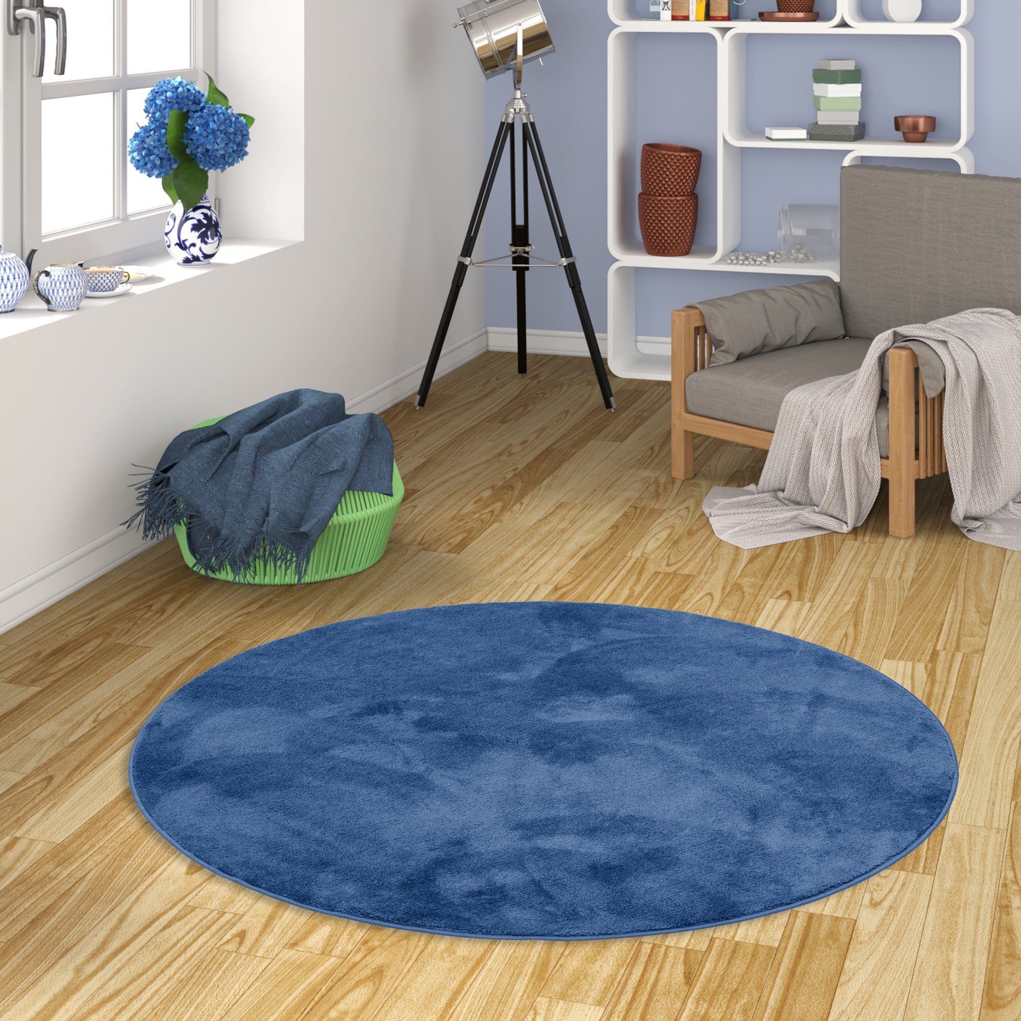 Pergamon Luxus Super Soft Hochflor Teppich Melia Rund Blau 120x120cm günstig online kaufen