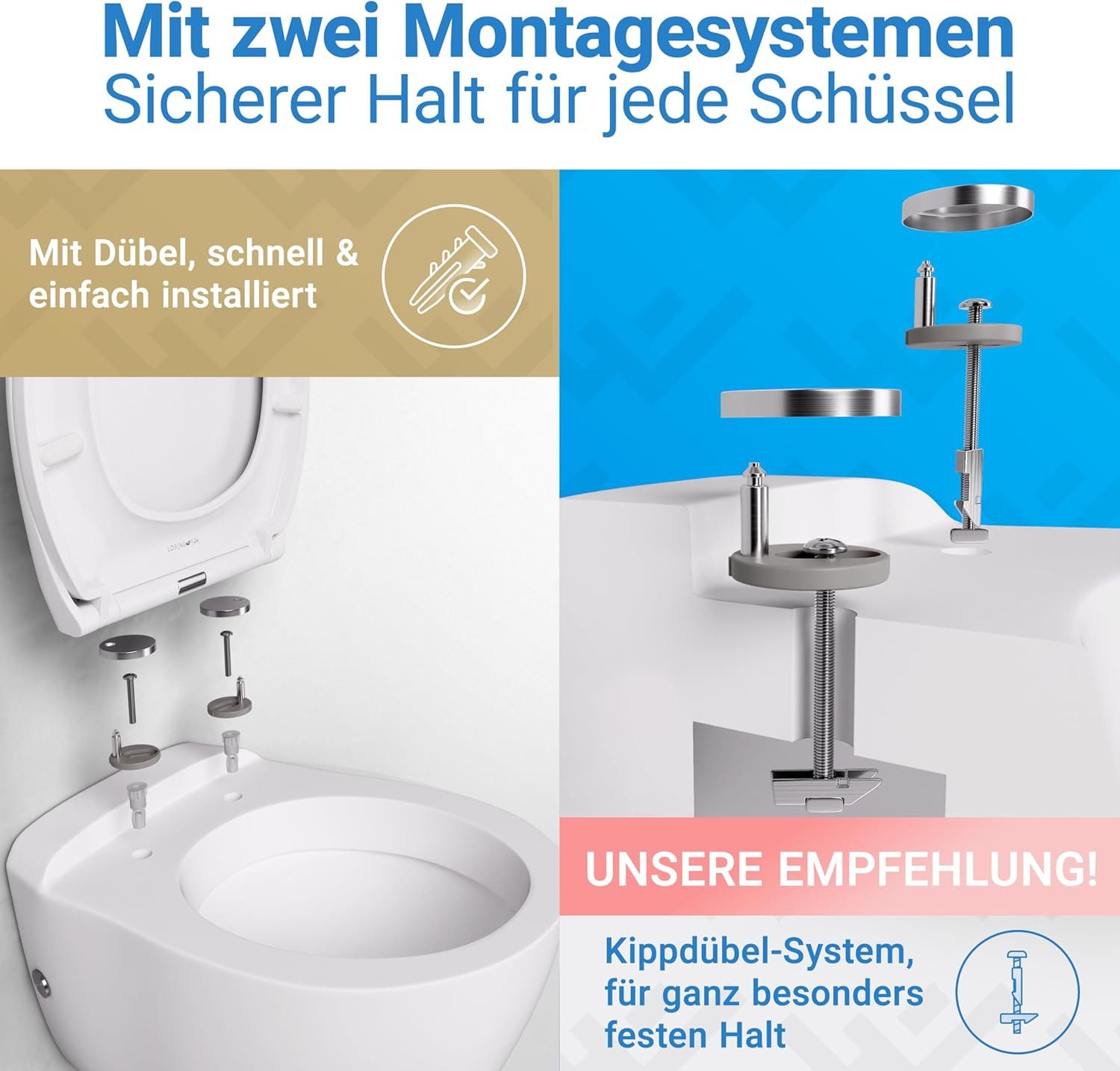 Lobenswerk WC-Sitz Toilettendeckel mit Absenkautomatik, Klodeckel, Klobrille, SoftClose, antibakteriell, UV-beständig, inkl. Installationsschablone – Bild 4 von 5