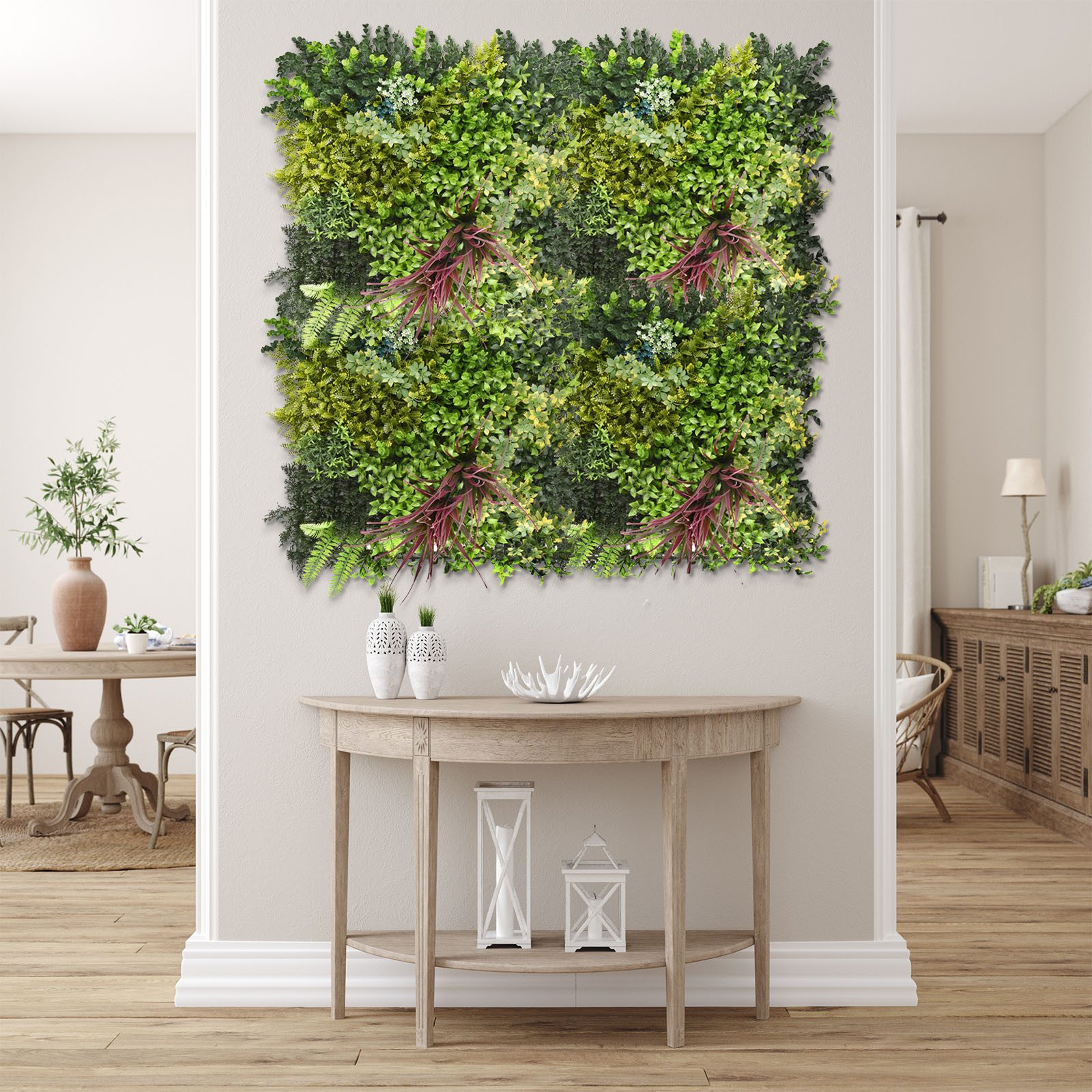 Kunstpflanze Pflanzenwand Sapphire, Kombination aus grünen Pflanzen, Kubus, Kombinierbar mit anderen Pflanzenwänden gleicher Größe. – Bild 5 von 5
