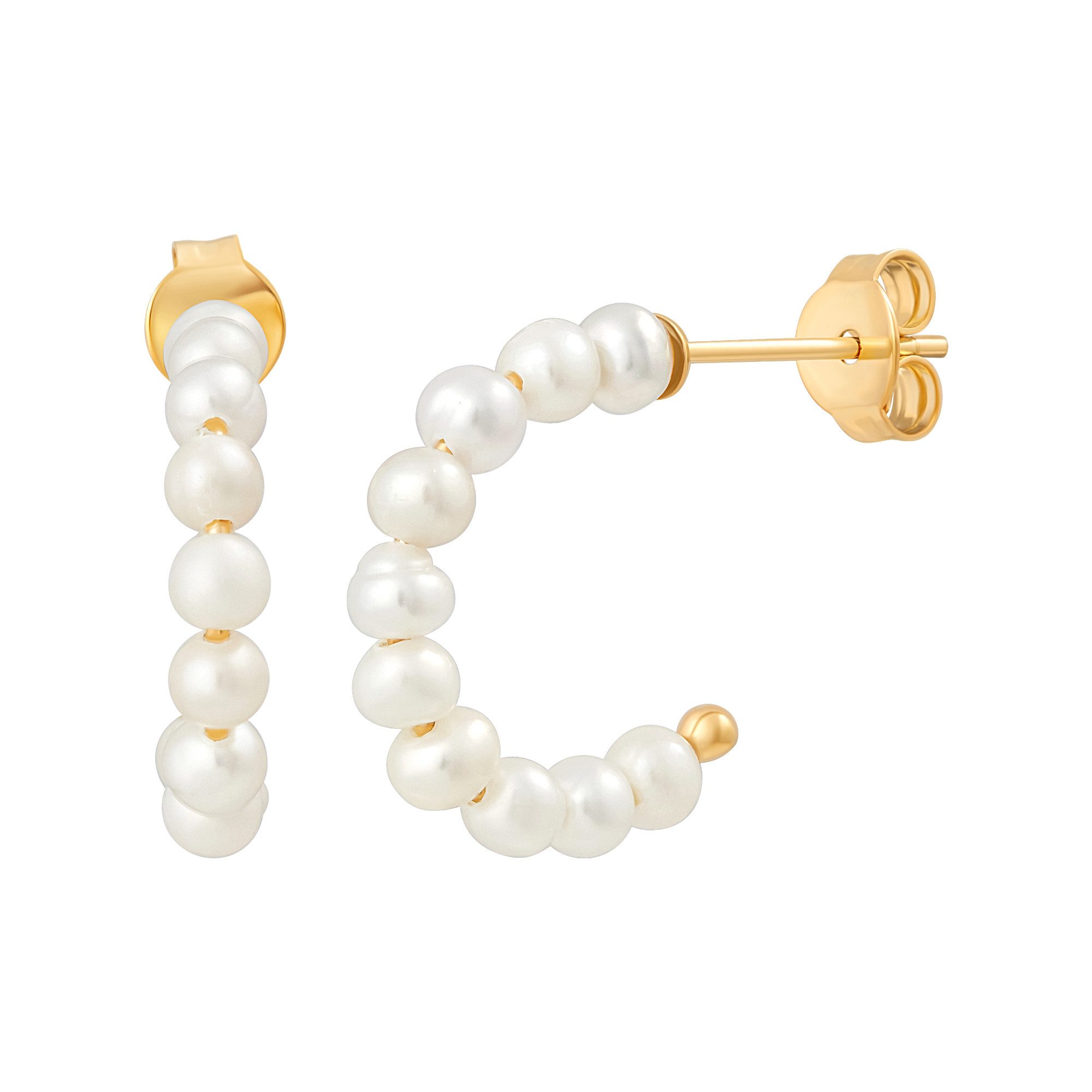 Paar Creolen 925 Silber vergoldet Perlen