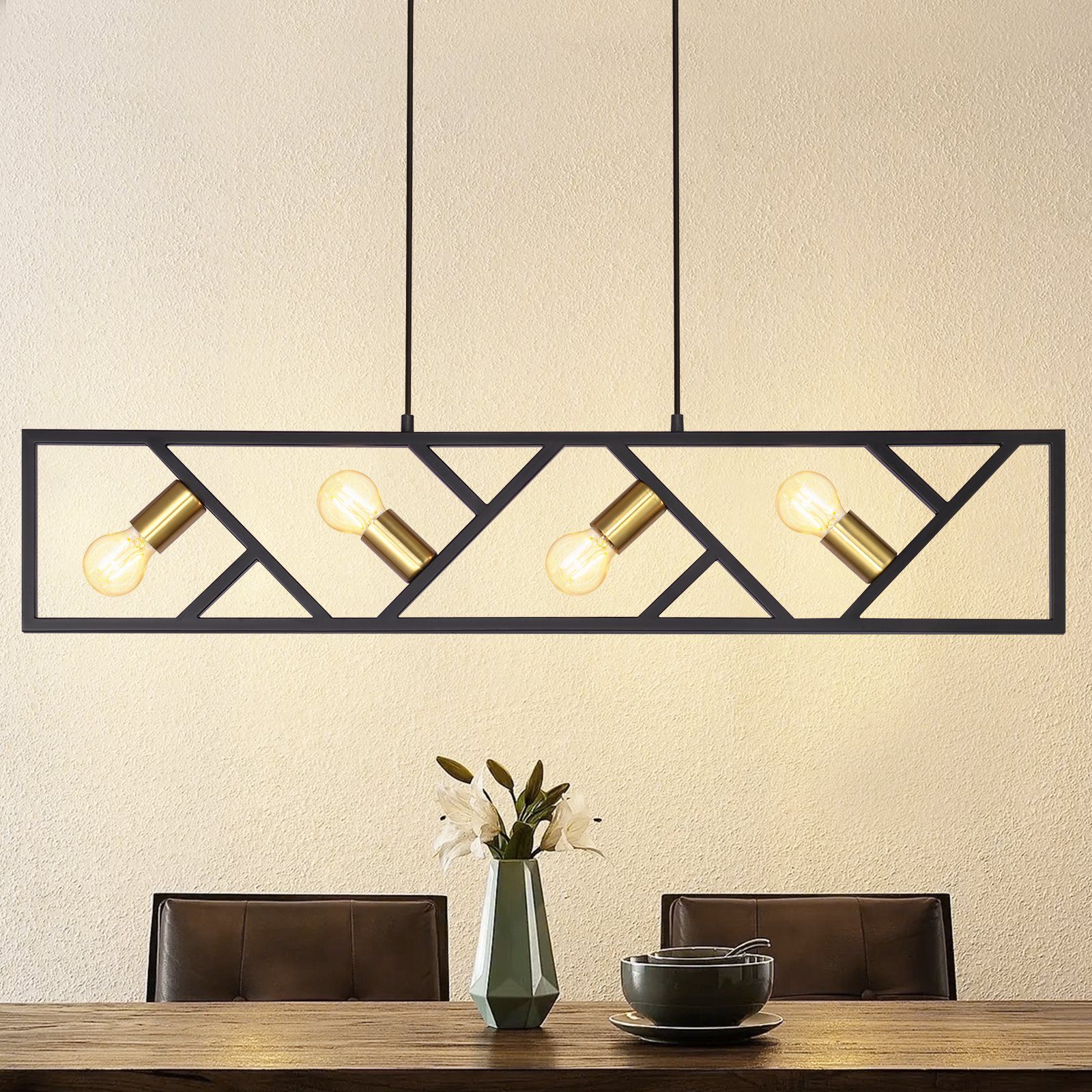 ZMH Pendelleuchte Pendelleuchte Esszimmer Hängelampe 4 Flammig Schwarz Vintage, ohne Leuchtmittel