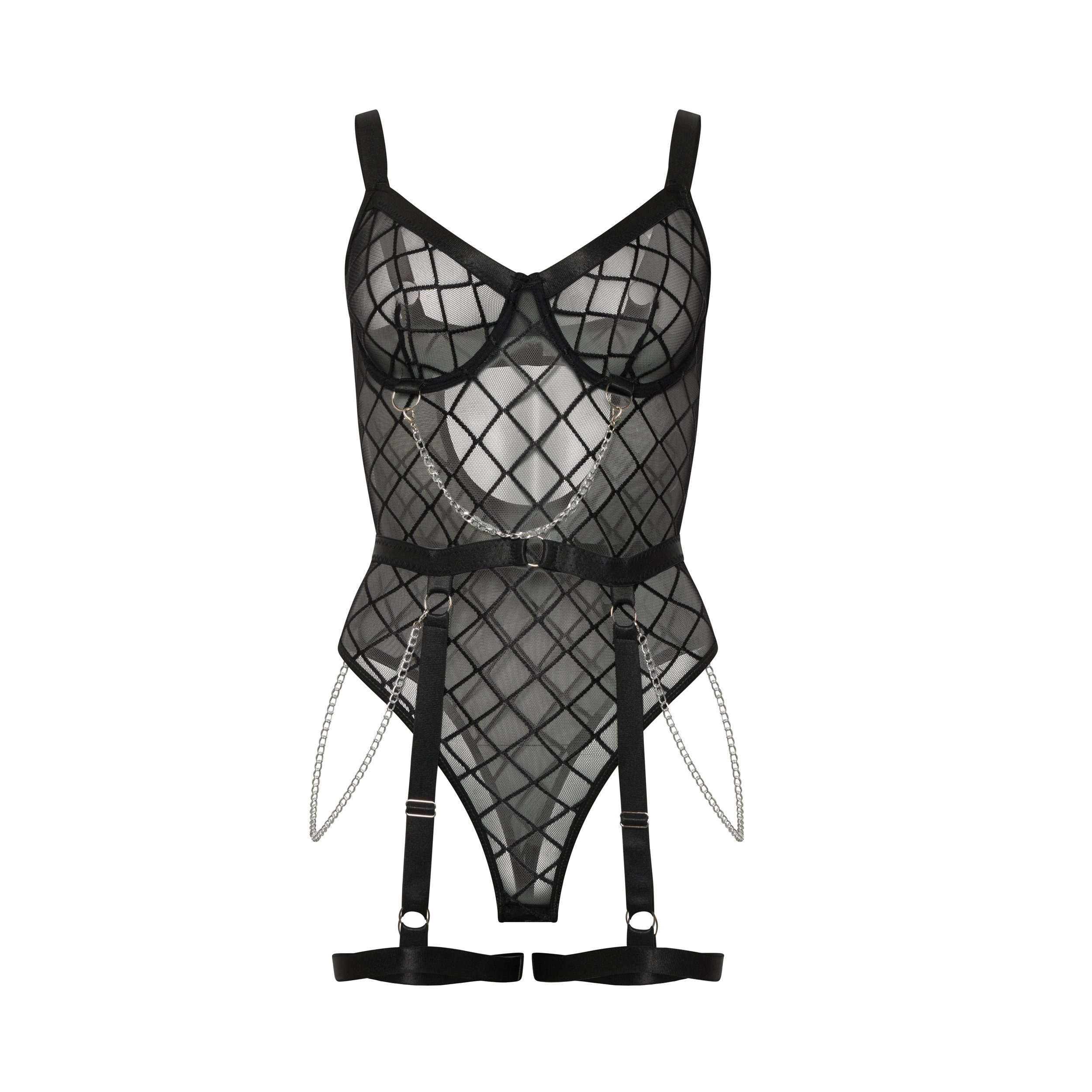 Elegant Love Body Corsagen-Body mit Bügelcups – Reizwäsche mit Kettendetails Dessous-Body im Corsagenstil – Lingerie mit Rautenmuster & Bein-Straps