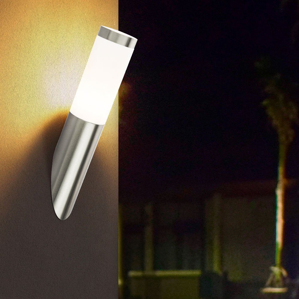 etc-shop Außen-Wandleuchte, Leuchtmittel inklusive, Außenwandlampe Gartenlampe silber- Warmweiß, Wandleuchte LED Edelstahl