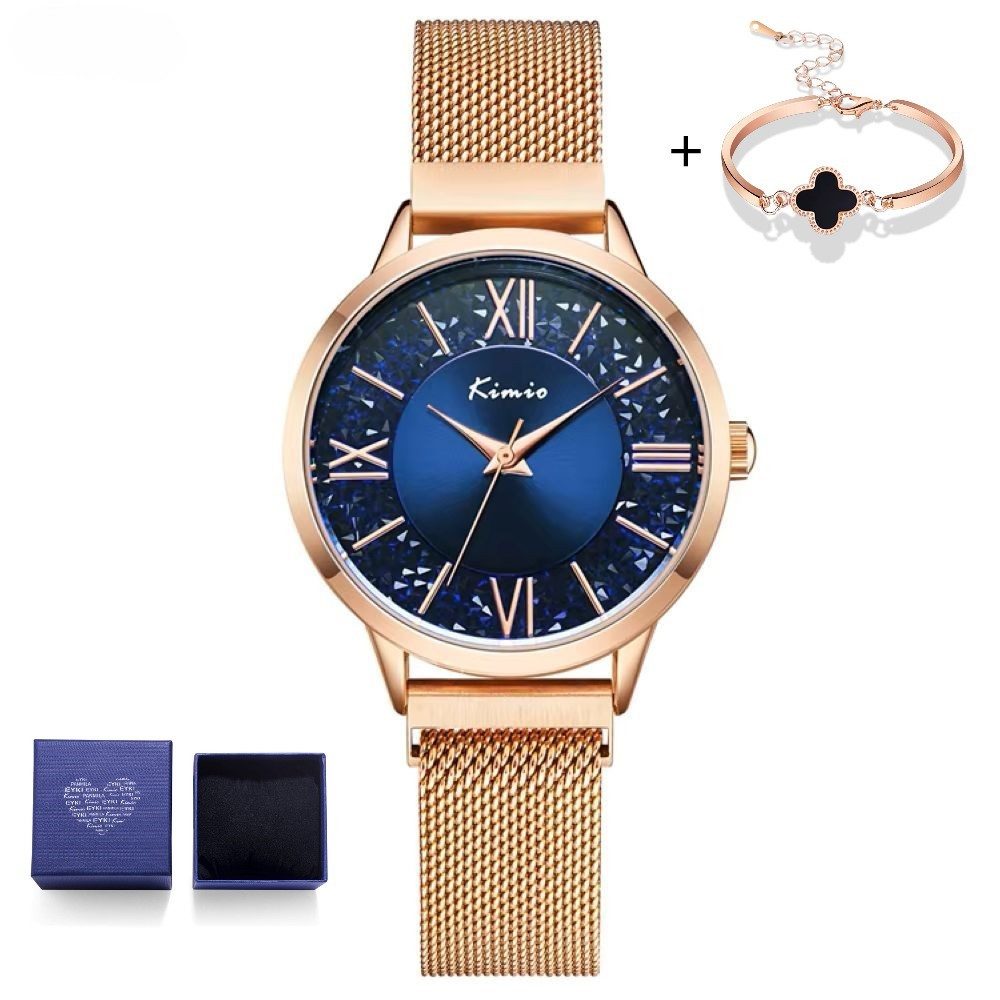Tidy Quarzuhr KIMIO Damenuhr Blau Set – Roségold mit Armband und Geschenkschachtel