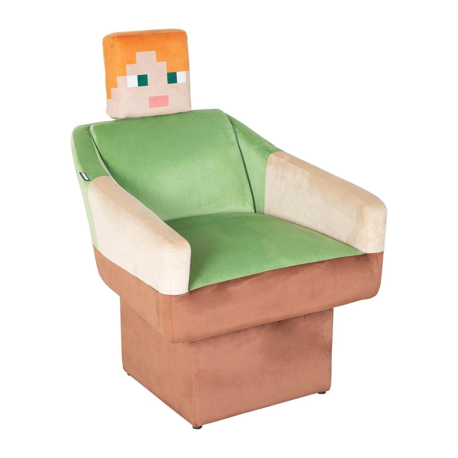 Drehsessel MINECRAFT, Braun, Grün, Samtbezug, Drehfunktion, mit Kopfstütze, B 69 x H 96 x T 75 cm