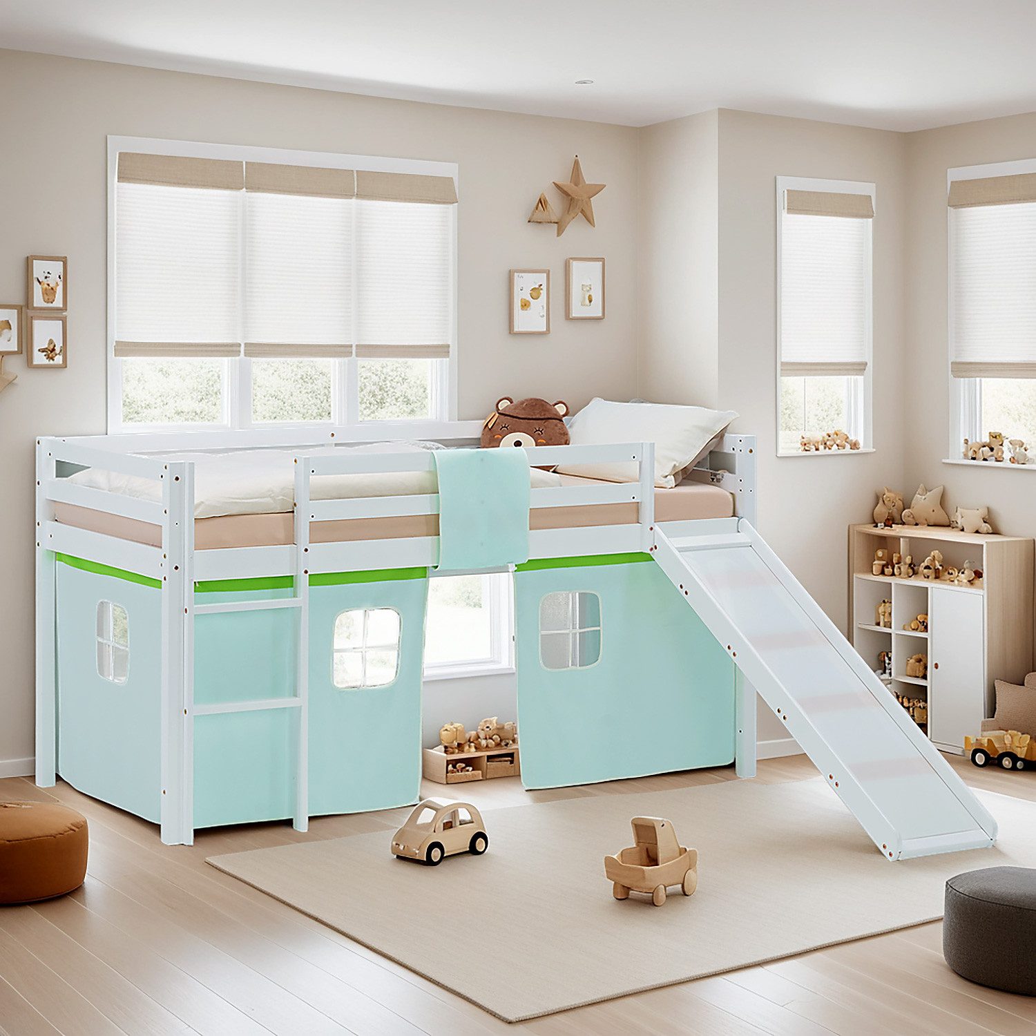 Homestyle4u Hochbett 90x200 Vorhang Stockbett Kinderbett günstig online kaufen