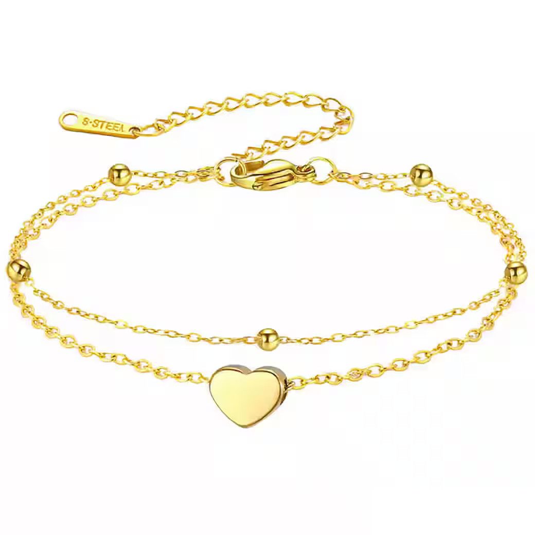 Ware aus aller Welt Fußkette Edelstahl Damen-Fußkettchen mit Herz-Anhänger in Gold oder Silberoptik