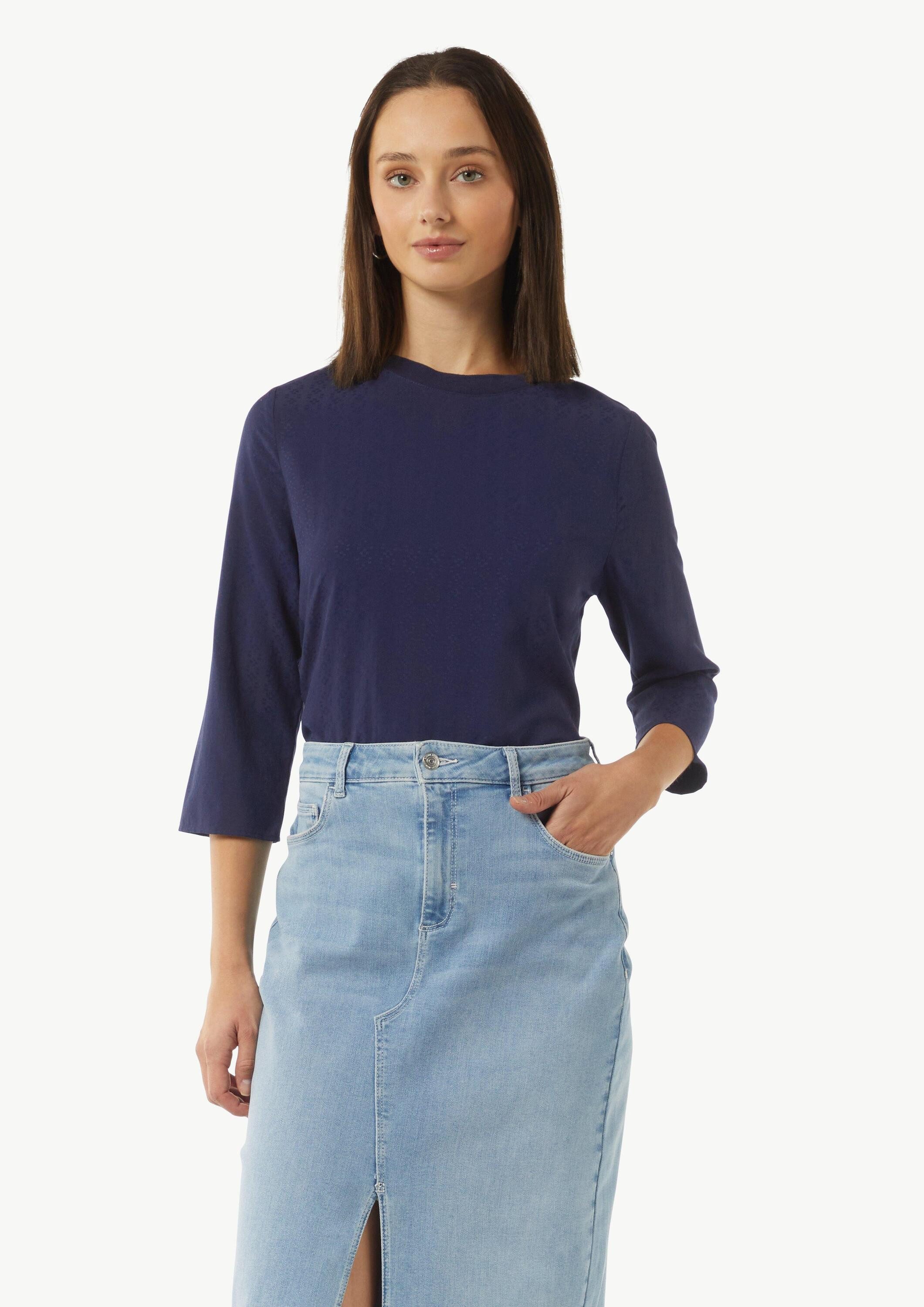 Kurzarmbluse Bluse Bluse aus Jacquard mit T-Shirt-Ausschnitt