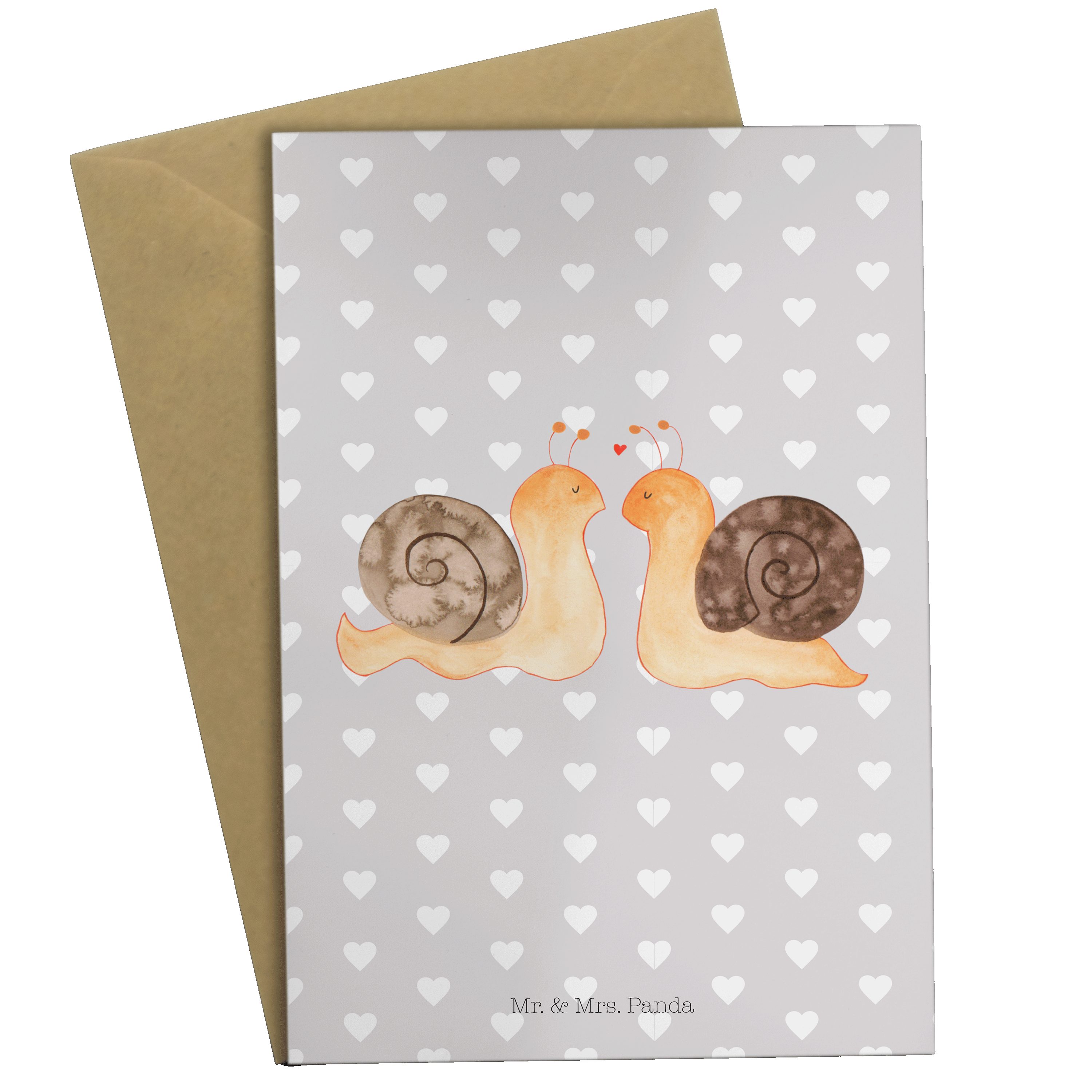 Mr. Mrs. Geschenk, Liebe verliebt, - Schnecken Pastell - & Grußkarte Panda Grau glücklich, Heira
