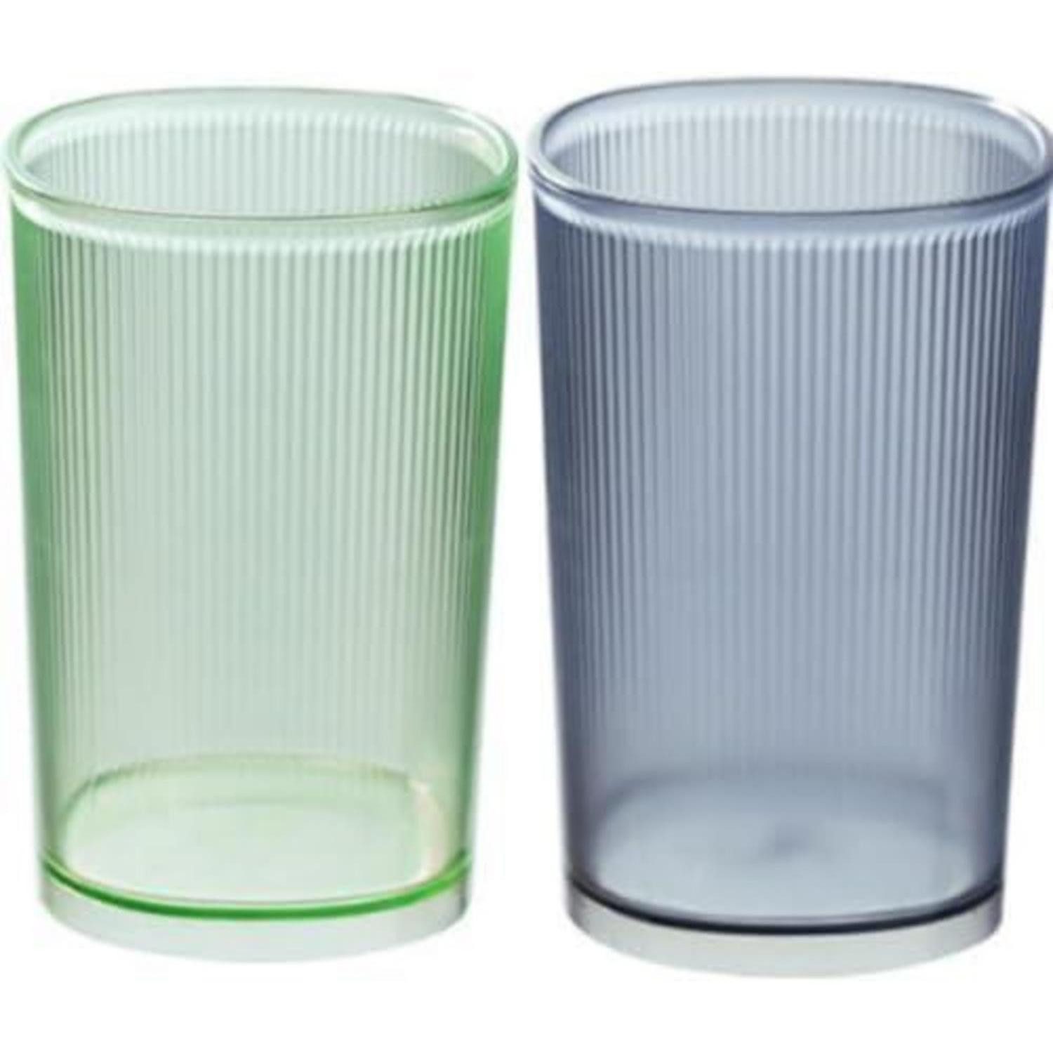 LuxusKollektion Zahnputzbecher 2x Zahnputzbecher Kunststoff Gestreift Blau/Grün, (2-St)