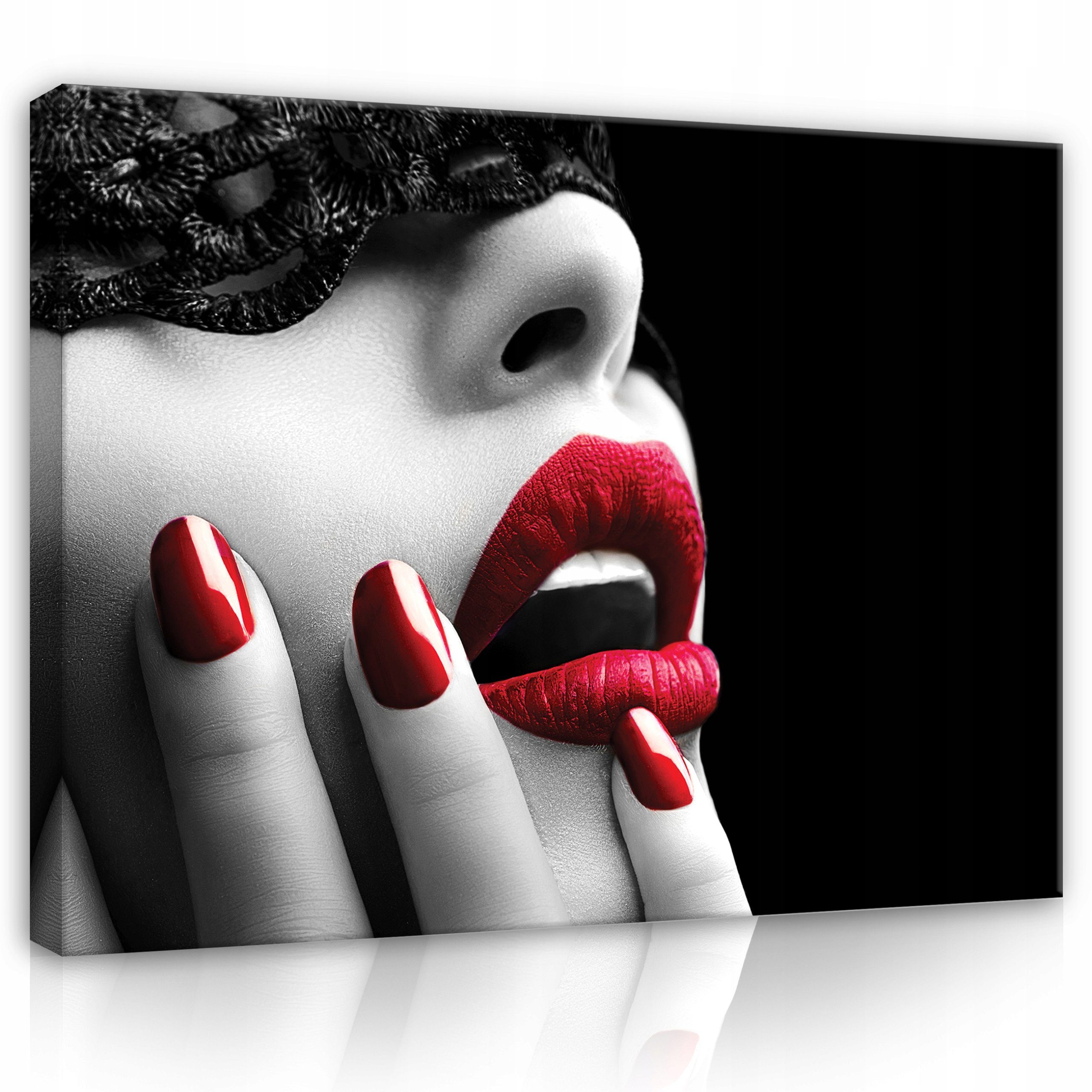 Wallarena Leinwandbild Frau Gesicht Lippen Rot Schwarz Bilder Wandbilder Gr günstig online kaufen