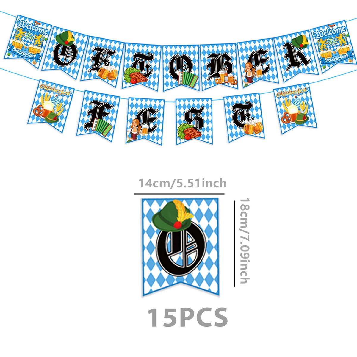 FELIXLEO Flagge 15 Stück Oktoberfest Girlande Bayern Partydeko Blau Weiß Set (1-St)