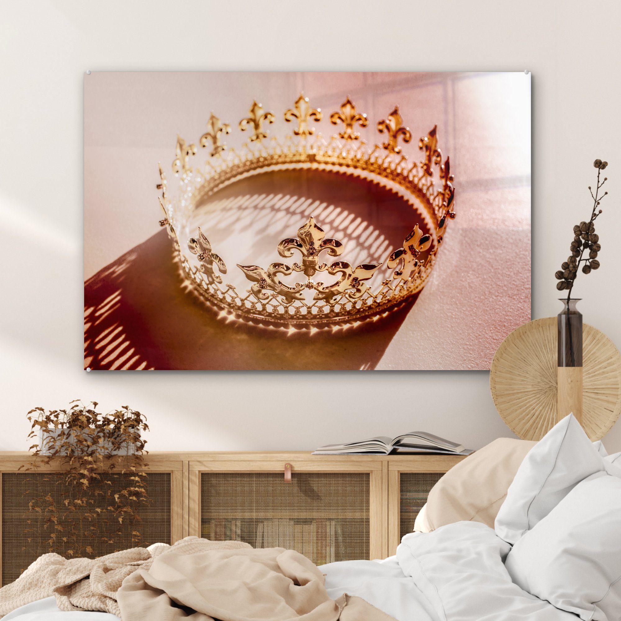 Schatten, MuchoWow mit Goldene Acrylglasbild Schlafzimmer Wohnzimmer & St), Krone Acrylglasbilder (1