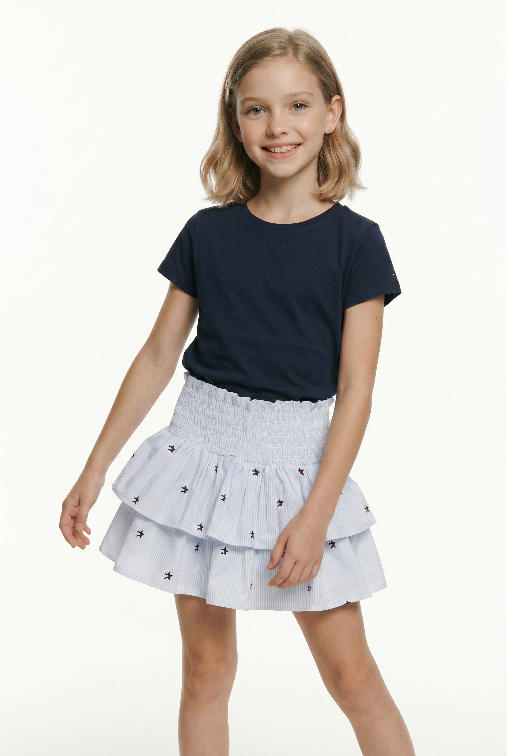 Tommy Hilfiger Stufenrock STAR STRIPES SKIRT Kinder bis 16 Jahre, gesmoktes Bündchen, bestickt