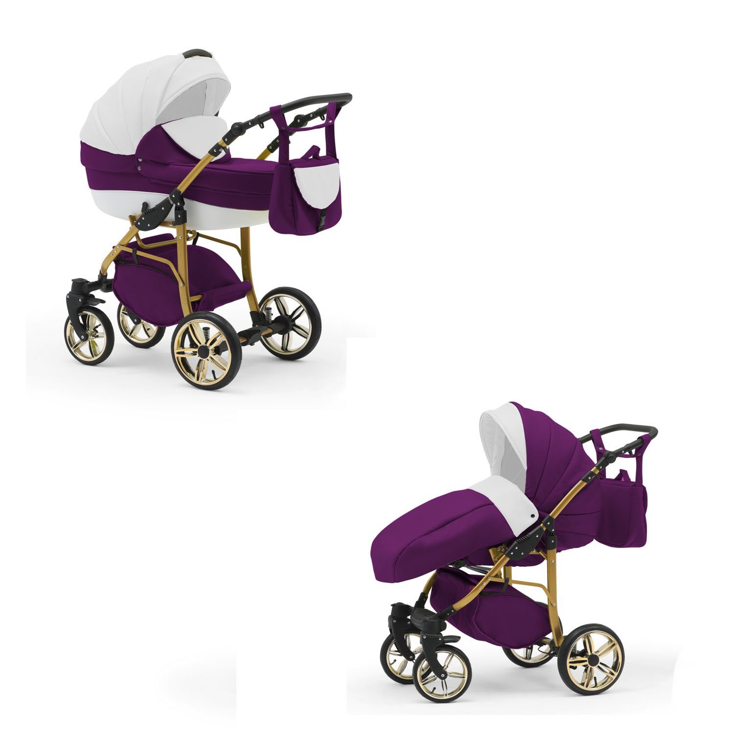 2 Weiß-Lila-Weiß 46 Gold 13 Kinderwagen-Set in - Kombi-Kinderwagen Cosmo Teile babies-on-wheels 1 in - Farben