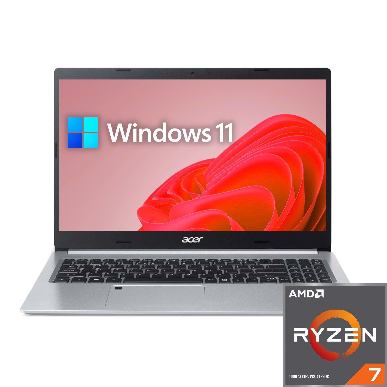 Acer Aspire A515 Notebook (39,00 cm/15.6 Zoll, AMD Ryzen 7 5700U, Radeon,  500 GB SSD, 8-core CPU, Tastaturbeleuchtung), Microsoft Windows 11  Professional ist vorinstalliert und sofort einsatzbereit