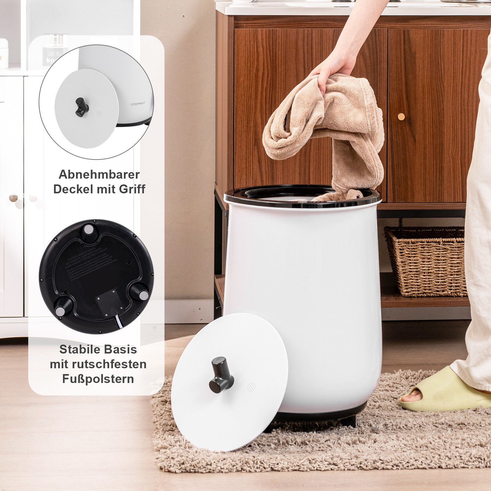 KOMFOTTEU Heizgerät Handtuchwärmer-Eimer, mit 4-Timer, 3-stufige Heizung, 23 L