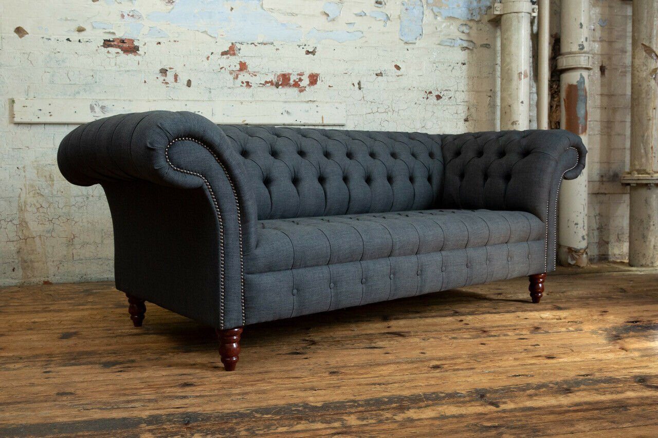 Xlmoebel Chesterfield-Sofa Schwarzes Chesterfield Sofa mit hochwertiger Polsterung, 3-Sitzer 1 Teile, Hergestellt in Europa