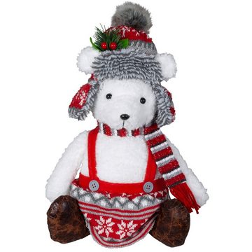 Christmas Paradise Weihnachtsfigur Eisbär 35cm sitzend (Dekofiguren, 2 St., im Set), Deko Bär Pärchen, 2 Designs Mann und Frau, Weihnachtsdeko Rot-Grau