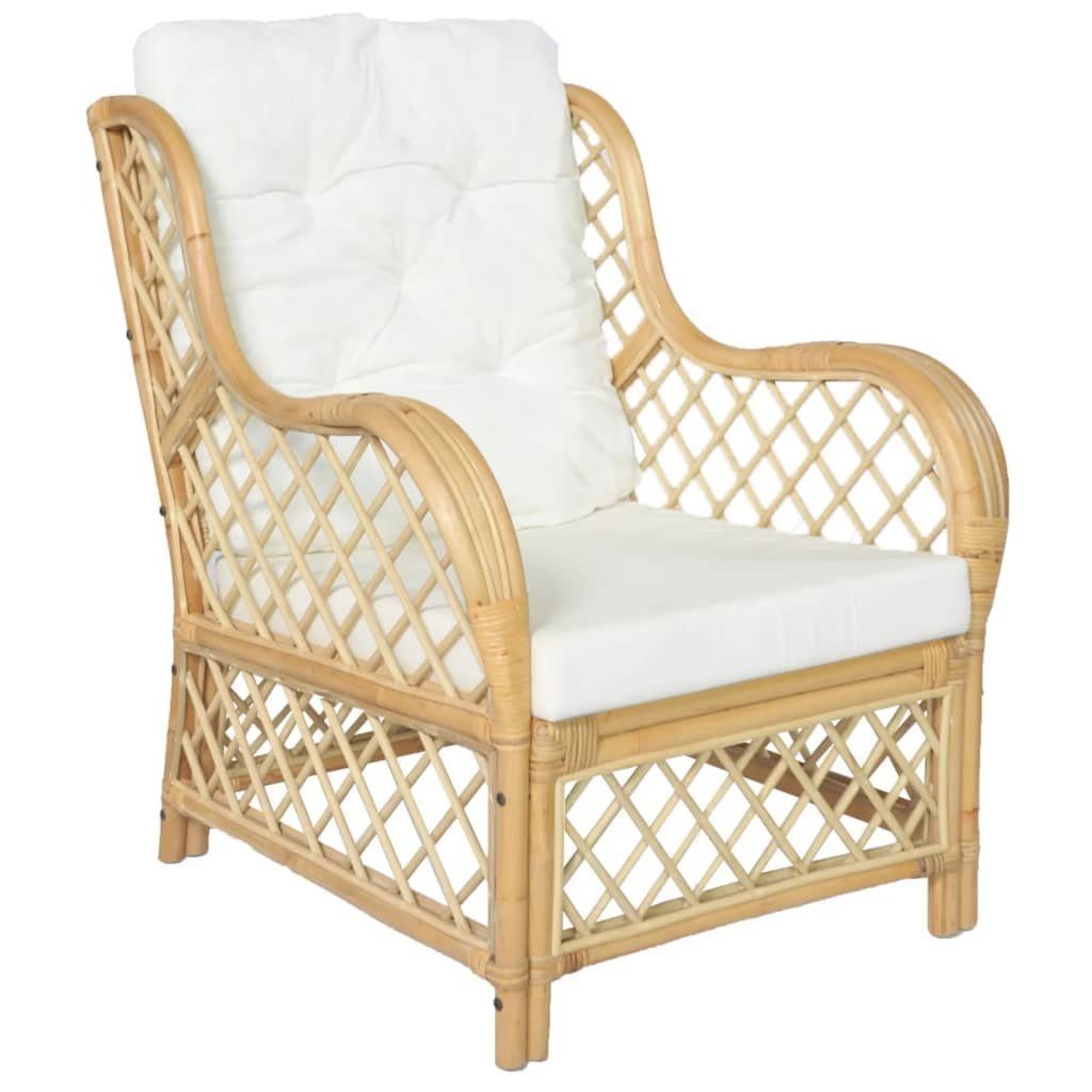 furnicato Sessel mit Kissen Natur-Rattan und Leinen