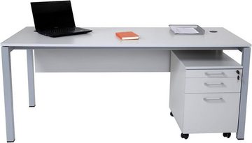 Furni24 Schreibtisch Schreibtisch Set Tetra, 180 cm, grau Dekor/silber, inkl. 3 Artikel