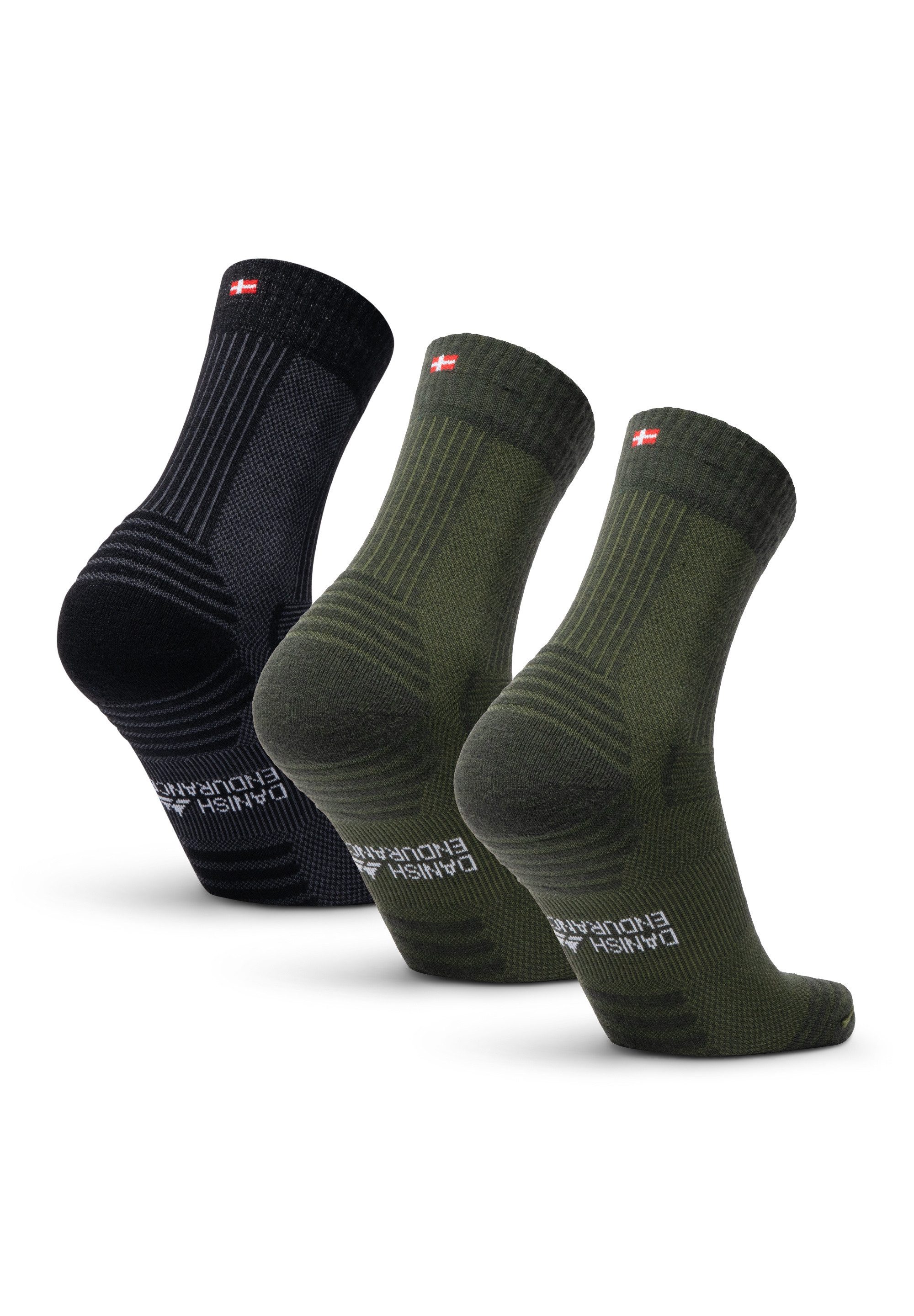 DANISH ENDURANCE Basicsocken Merino Hiking Light (3-Paar) Leicht & gepolstert, Anti-Blasen Socken, Ideal zum Wandern