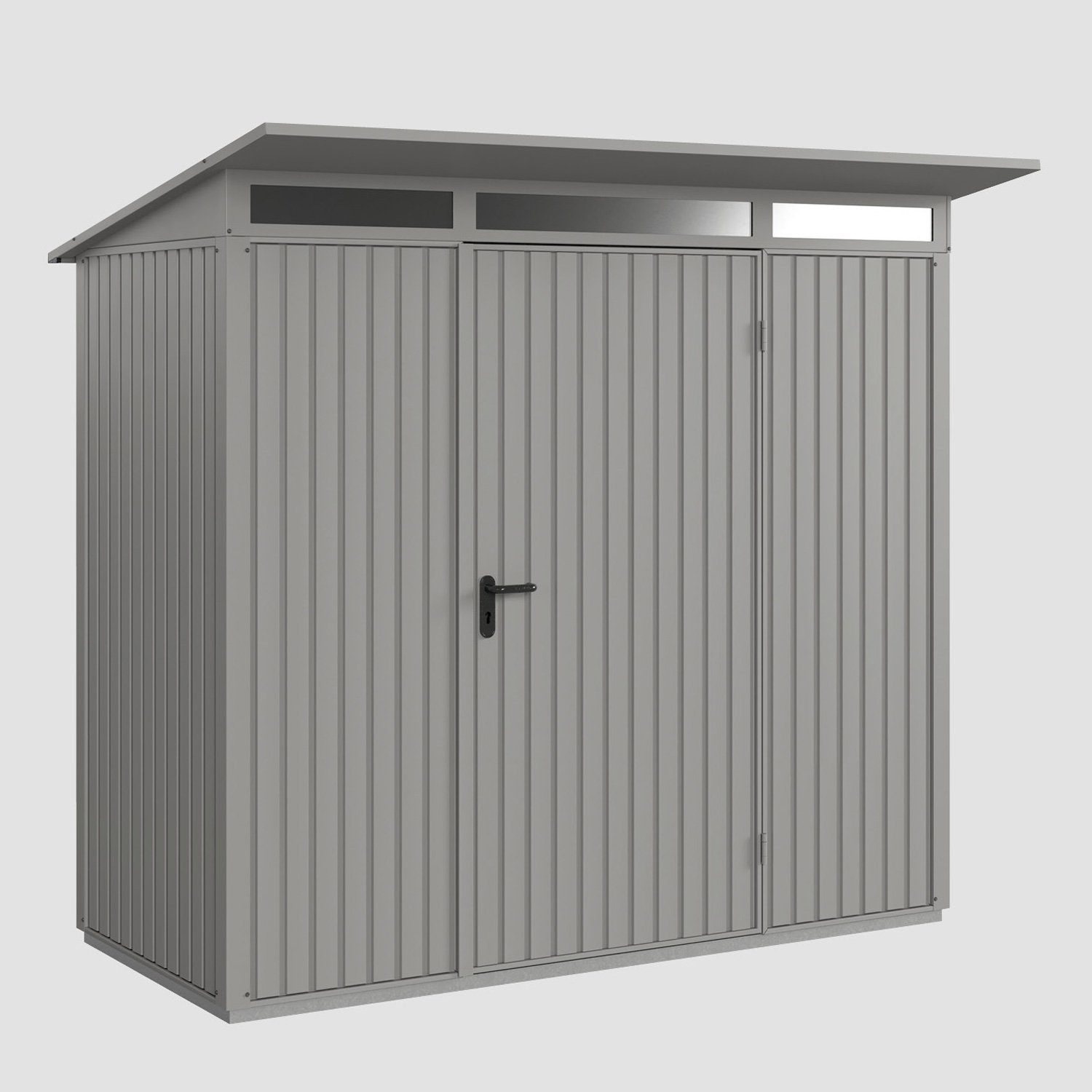 Hörmann Ecostar Gerätehaus Metall-Gerätehaus Trend mit Pultdach Typ 1, 1-flüglige Tür graualuminium | Geräteschuppen