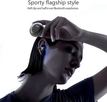TELNP Kabellos Bluetooth 5.3 Noise Cancelling, Clip On Sport Open-Ear-Kopfhörer (Fingerabdrucksteuerung für mühelose Bedienung., IPX7 Wasserdicht Ohne ins Ohr zu Gelangen Schmerzlos für LaufenWandern)