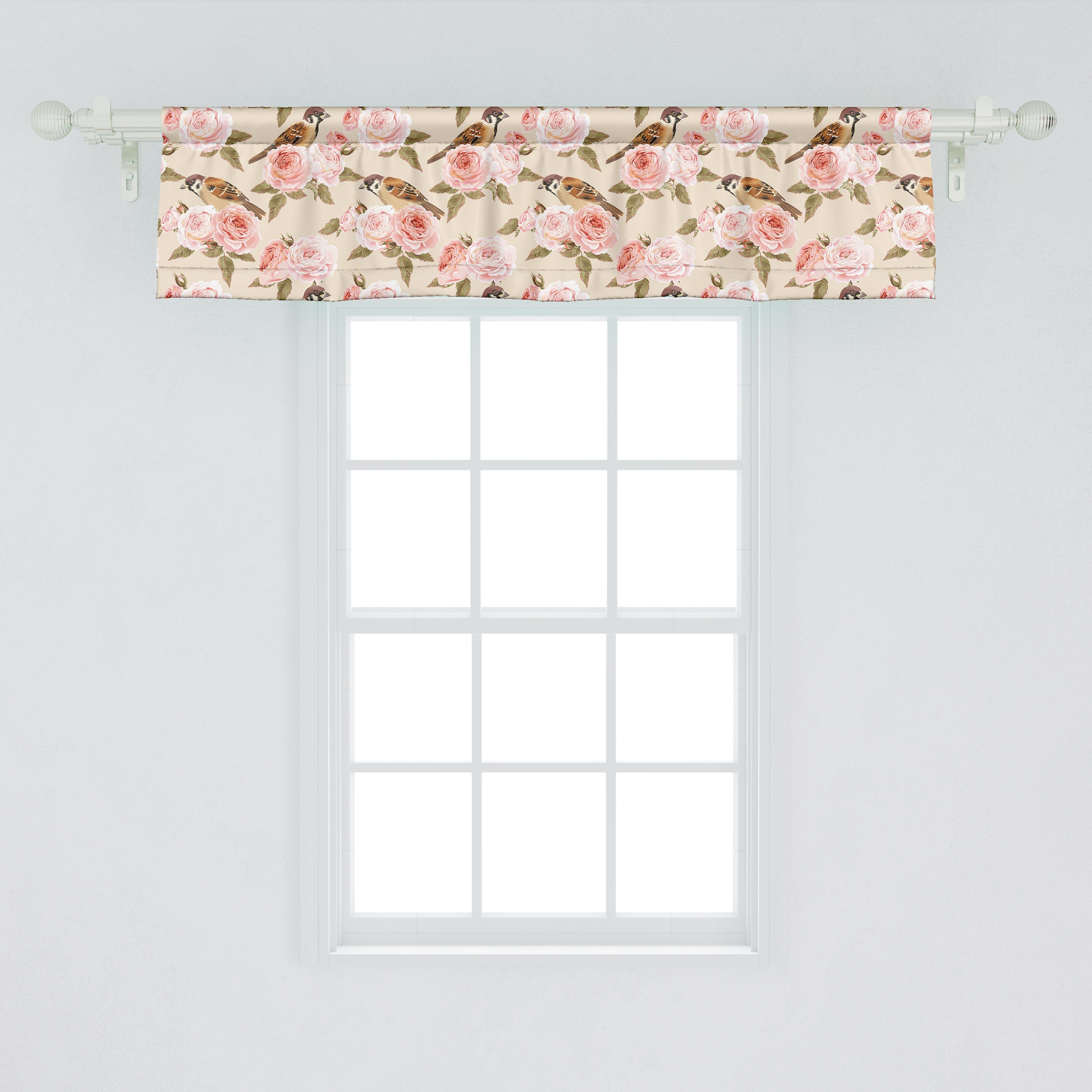 Scheibengardine Vorhang Volant für Küche Blumen Dekor Abakuhaus, Microfaser, Stil Stangentasche, mit Rose Blumen Viktorianischen Schlafzimmer