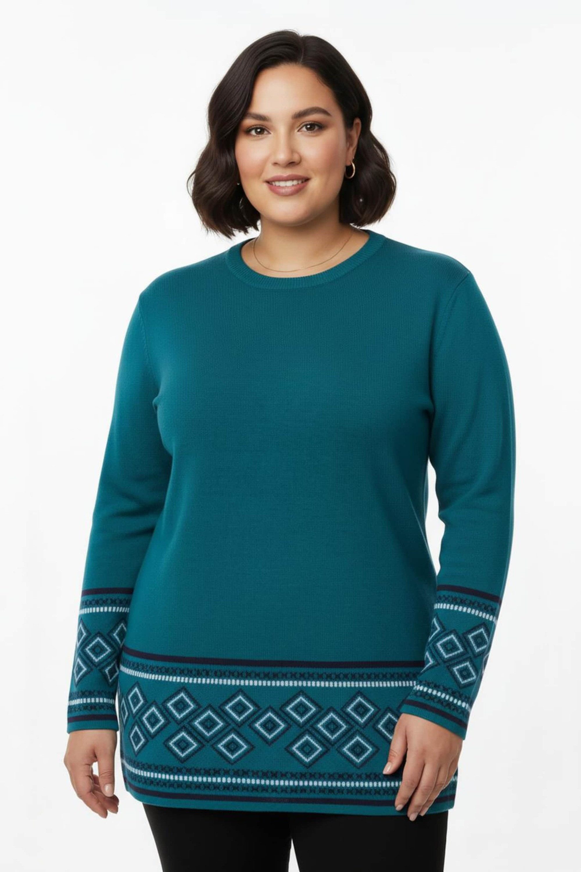 Sieh an! Strickpullover Long-Pullover Langarm Jacquard