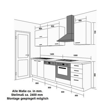 Küchen-Preisbombe Küchenzeile Bianca Basic II 240 cm Hochglanz Grau Küchenblock Einbauküche Küche