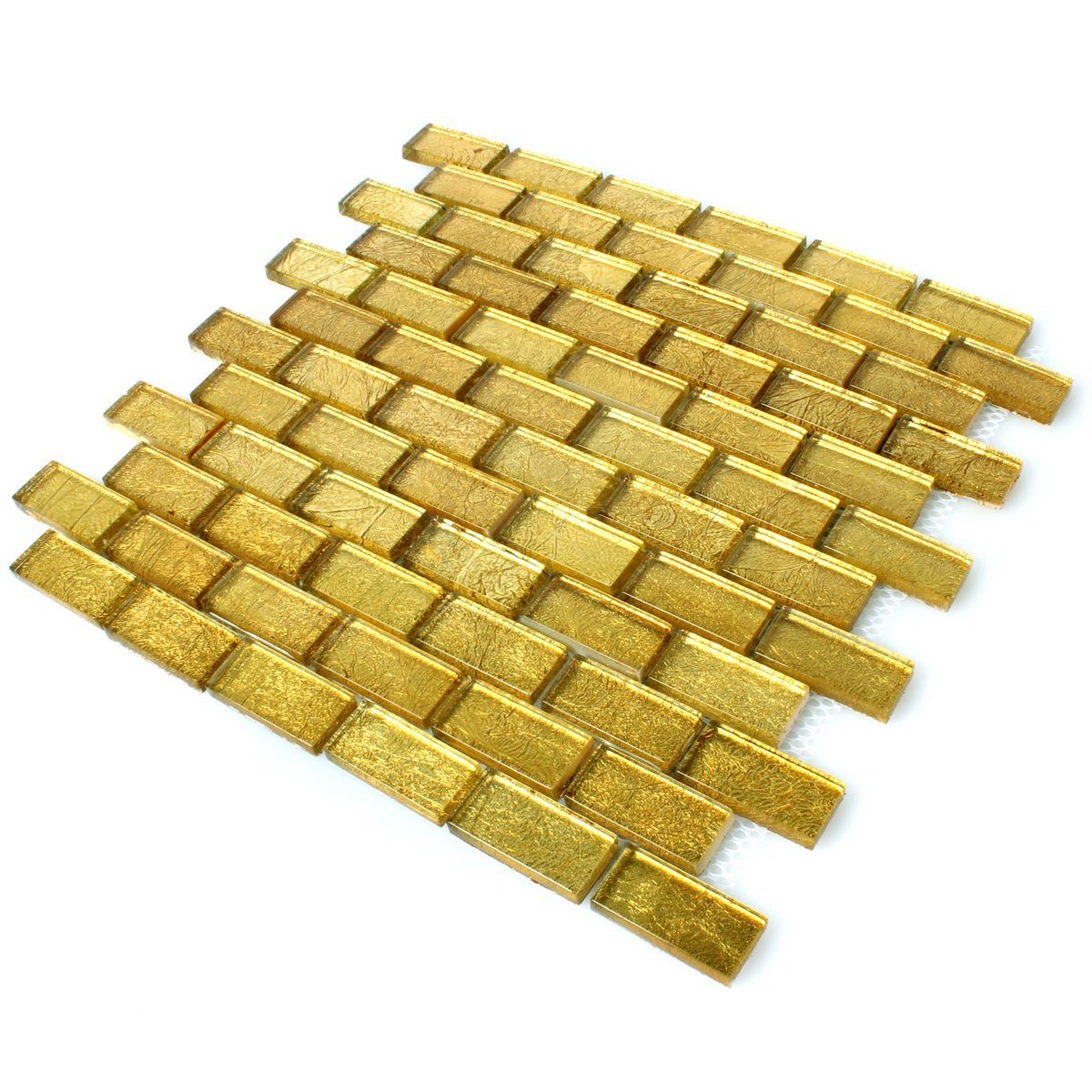Mosafil Mosaikfliesen Glasmosaik Fliesen Saturn Gold Rechteck, Glas 30.000x30.000, gold, Verlegefertig auf ein Netz geklebt - Wasserfest