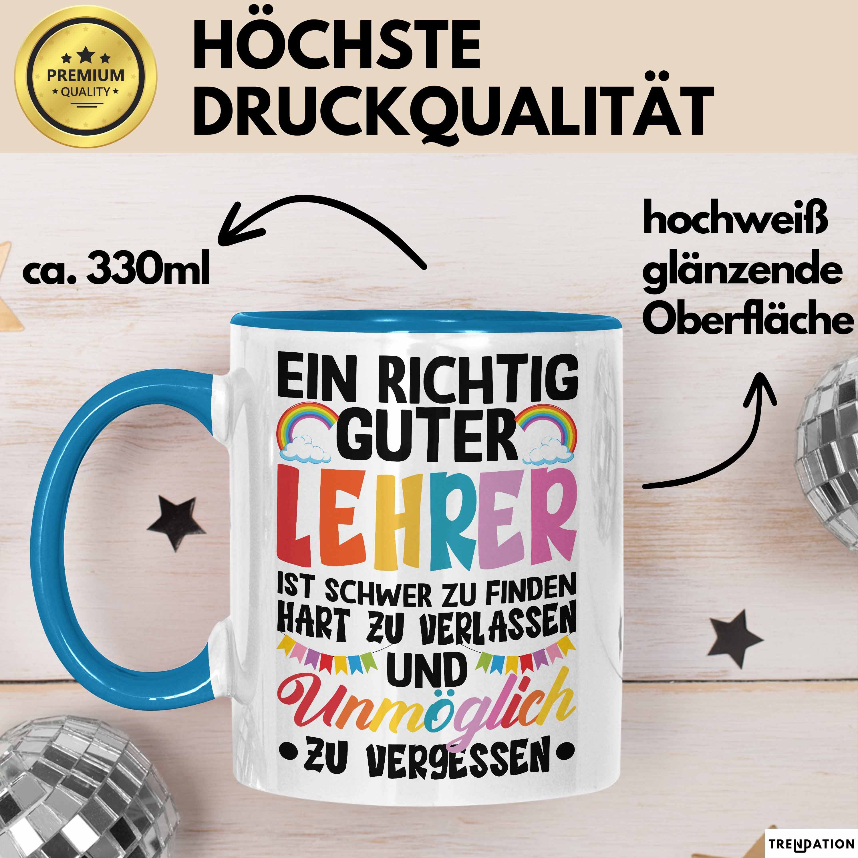 Trendation Tasse Lehrer Abschiedsgeschenk Tasse Bester Lehrer Abschied Geschenkidee Ein
