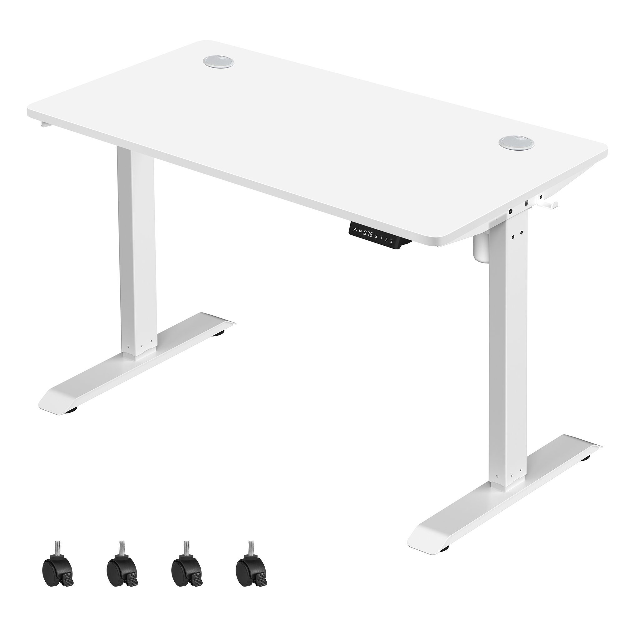 SONGMICS Schreibtisch höhenverstellbar 120/140cm, Bürotisch elektrisch USB Weiß | Weiß | Weiß