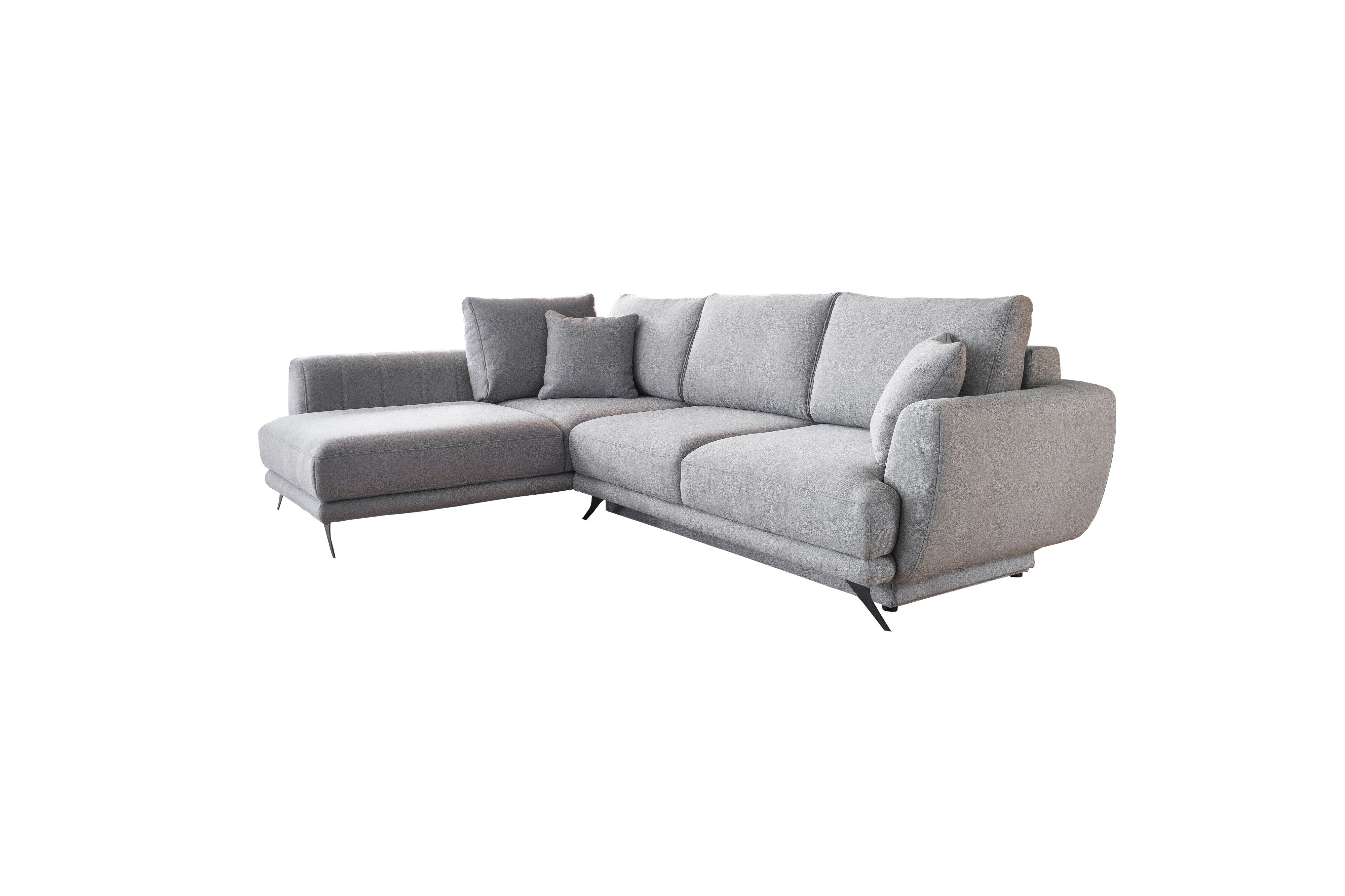 MOEBLO Ecksofa LIKIDO, Sehr bequemes, praktisches, hochfunktionelles, elegantes Ecksofa, mane links oder Rechts - 280x90x178 cm, mit Schlaffunktion, mit Bettkasten, mit Rundumbezug, mit Ziehrkissen