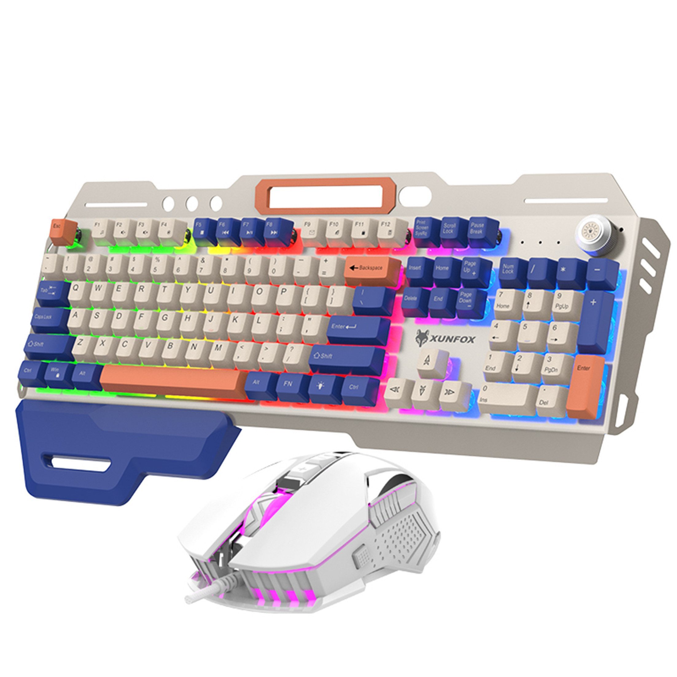 KINSI kabelgebundene Gaming-Maus-Set,Mechanische Metalltastatur,108 Tasten Tastatur- und Maus-Set
