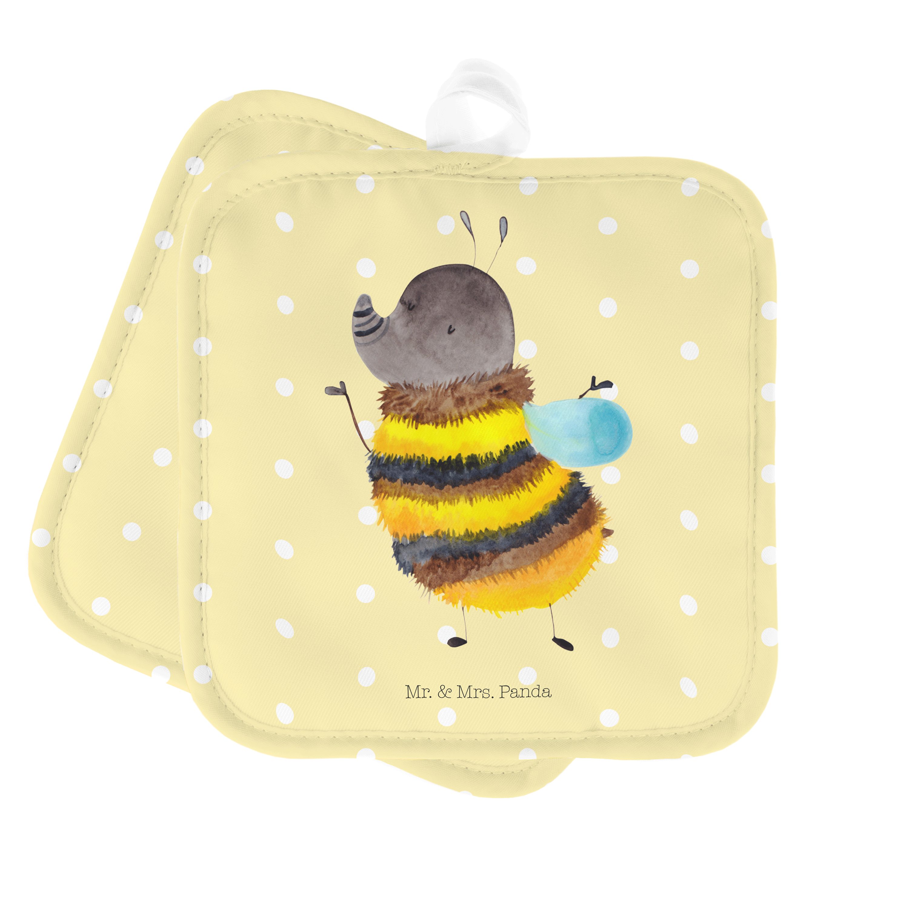Mr. & Mrs. Panda Topflappen Hummel flauschig - Gelb Pastell - Geschenk, Biene, Gute Laune, Topfla, (1-tlg)