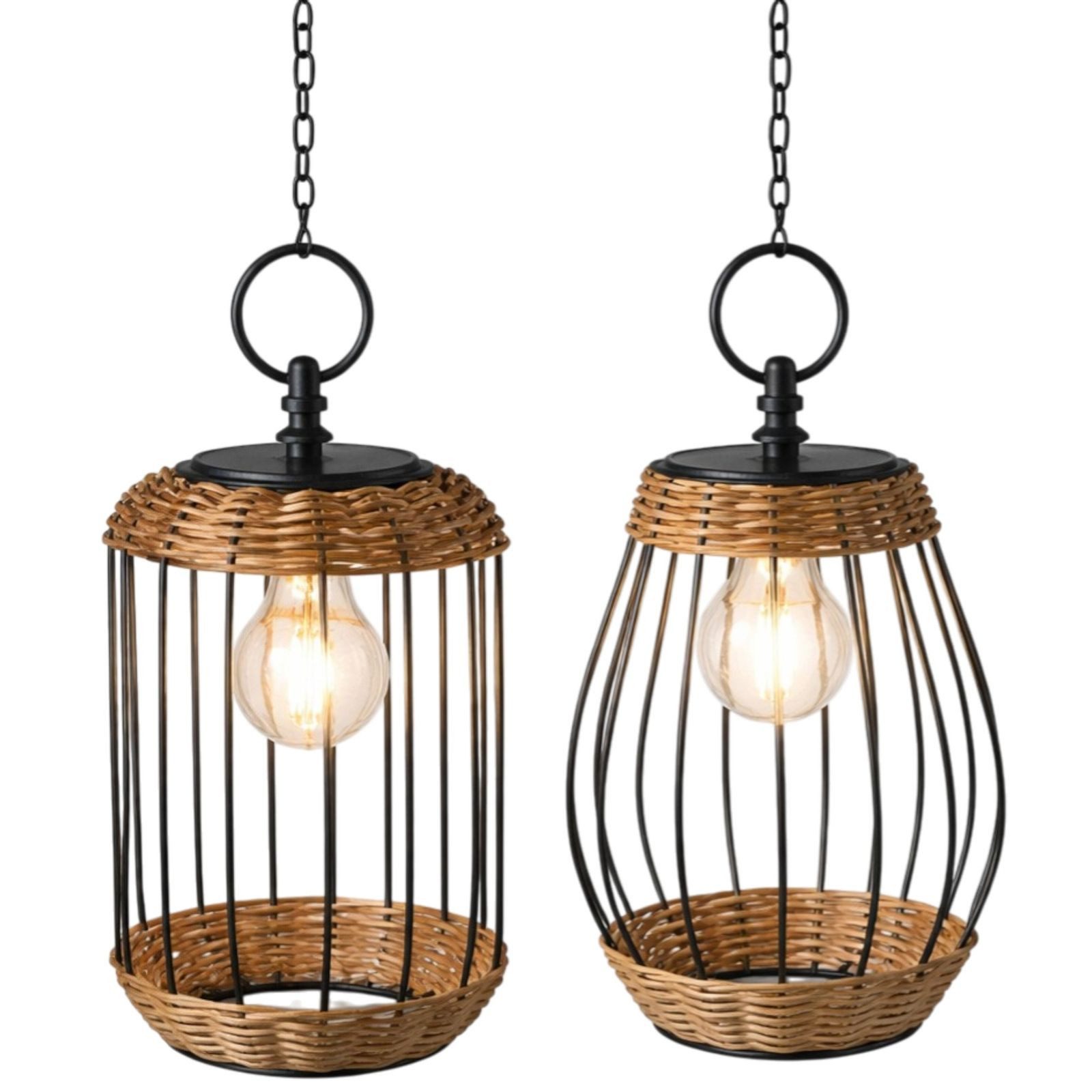 formano Gartenfigur 2er Set Solar Hängelaterne Rattan & Metall 23cm LED Außenlaterne IP44