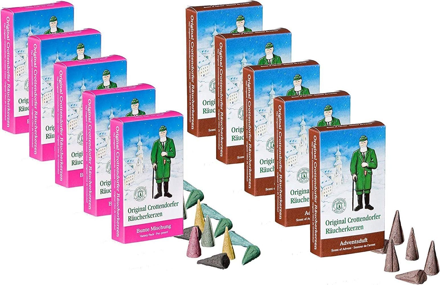 Crottendorfer Räuchermännchen 10 Päckchen Räucherkerzen - 5 x Bunte Mischung, 5 x Adventsduft