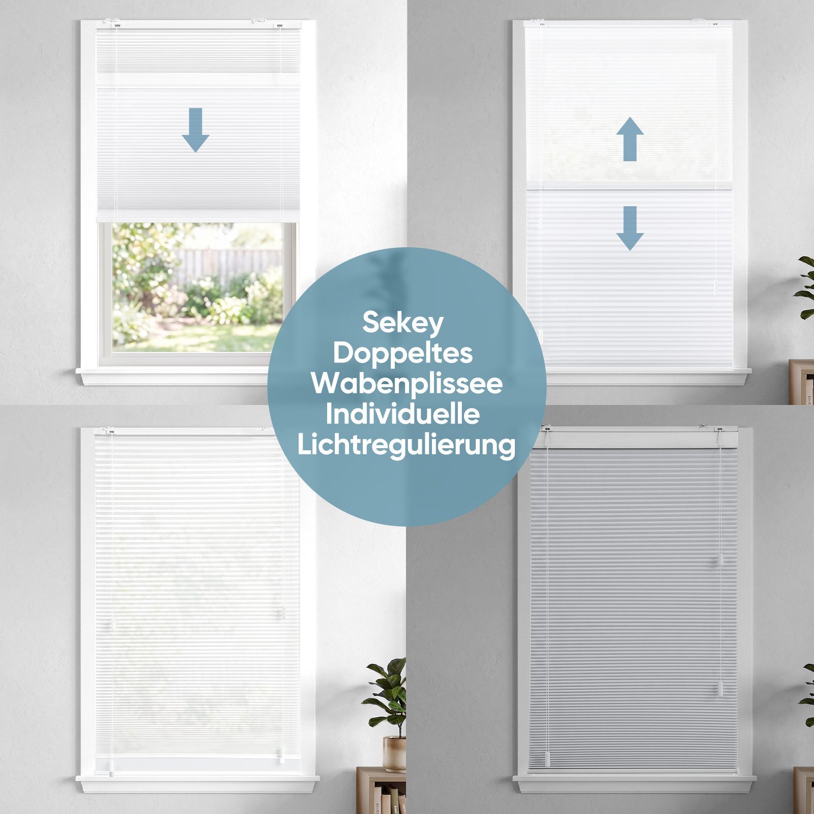Sekey Wabenplissee Wabenplissee 2-in-1 Funktion Klemmfix ohne Bohren Beidseitig nutzbar, Lichtschutz & Verdunkelung verspannt Lichtschutz Wärmeschutz