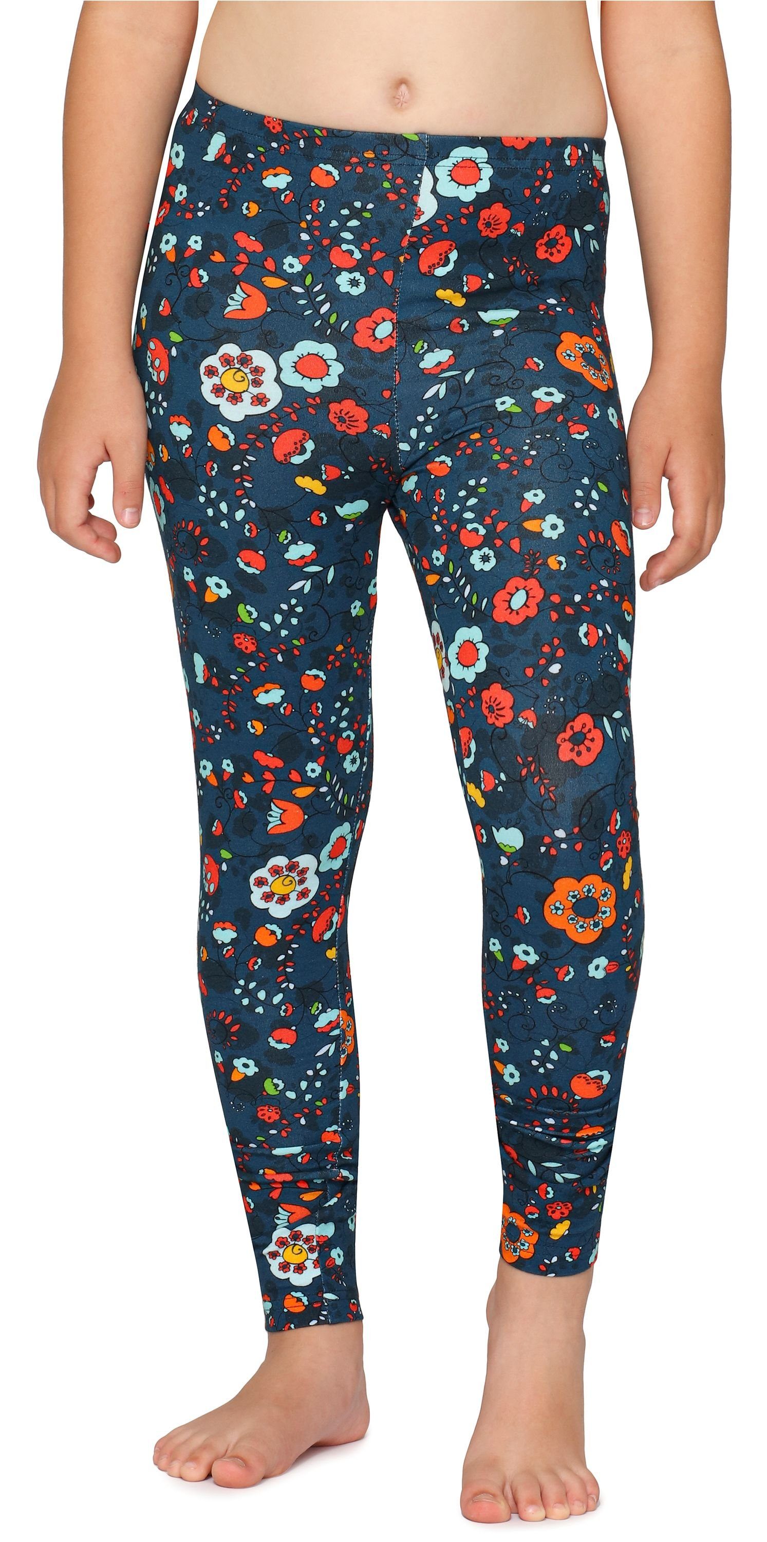 Merry Style Leggings Mädchen Lange Leggings aus Baumwolle MS10-337 (1-tlg) elastischer Bund Blau/Kleine Blumen