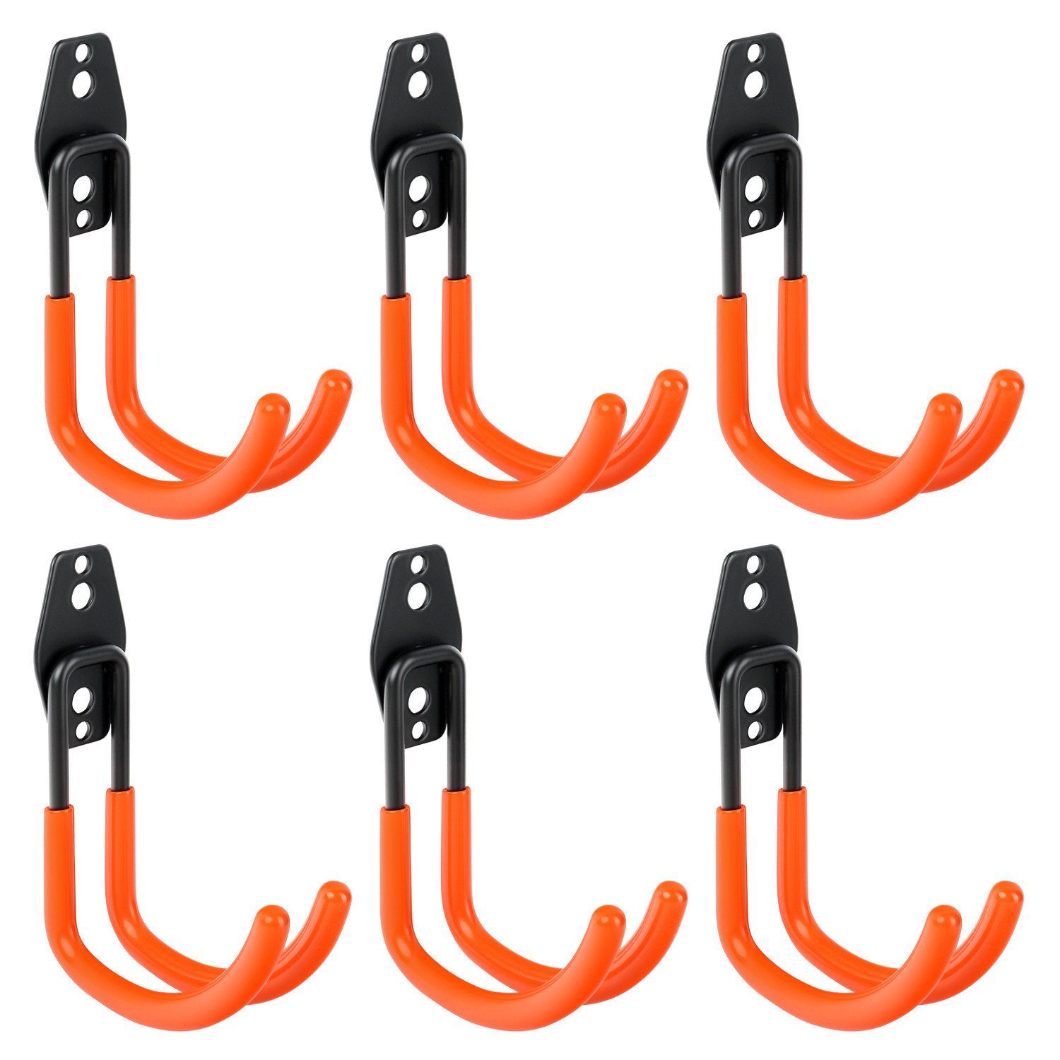 Wandhaken Schramm® 6 Stück Wandhaken ca. 11 x 38 x 14 cm Doppelhaken Universalhaken Mehrzweckhaken Haken Garage Werkzeughalter wählbar schwarz oder orange