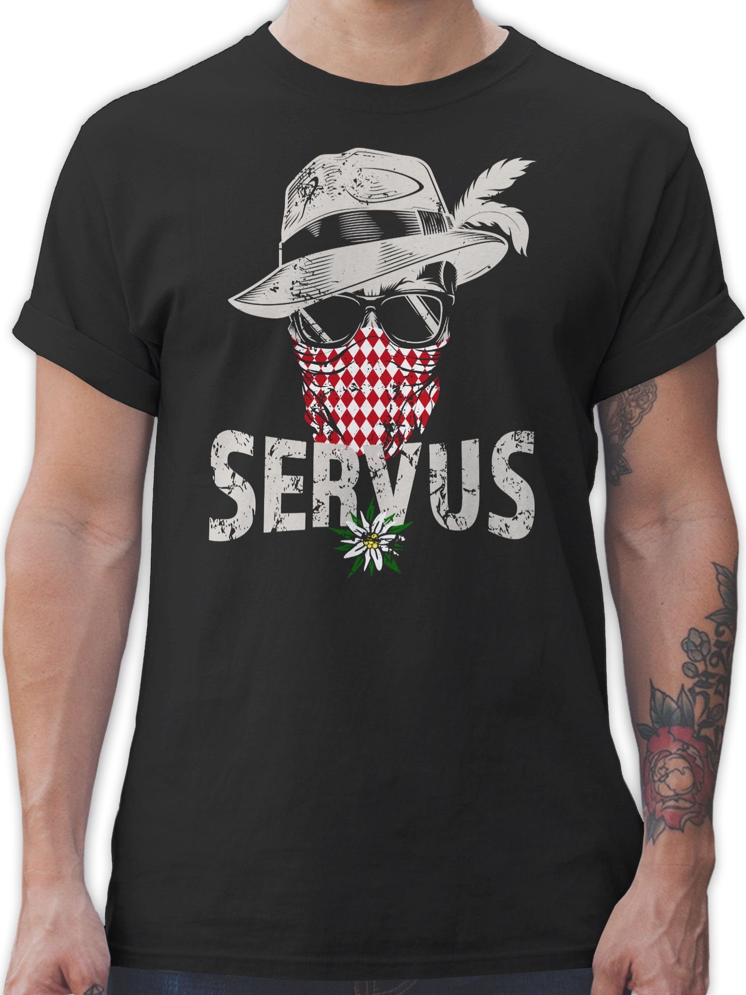 T-Shirt Lausbua Totenkopf Bayrisch Lausbub Tracht