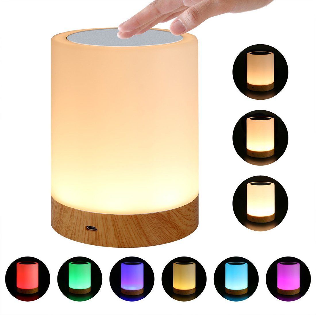 Haiaveng LED Nachttischlampe Nachttischlampe, LED Nachttischlampe Touch Dimmbar, Warmes Weiß, Holzmaserung Nachtlicht USB Aufladbar für Schlafzimmer Wohnzimmer